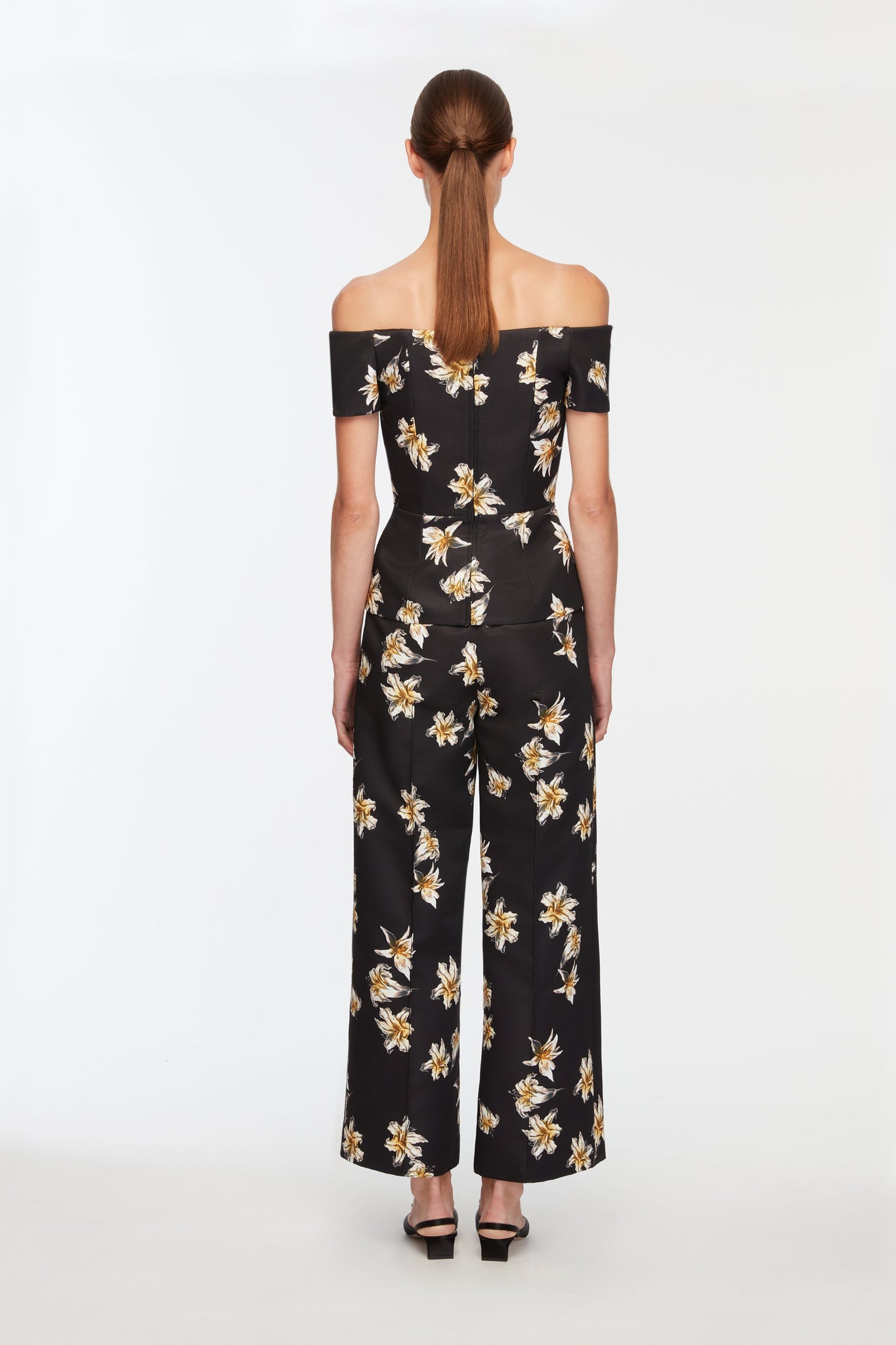 Souline Top In Black & Yellow Festive Lillies Taffeta Faille