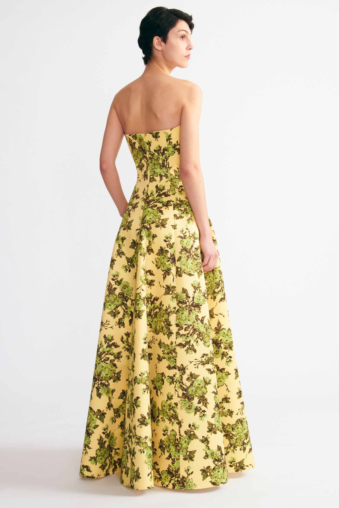 Ragna Gown Green Rose Floral Print Taffeta Faille | Emilia Wickstead