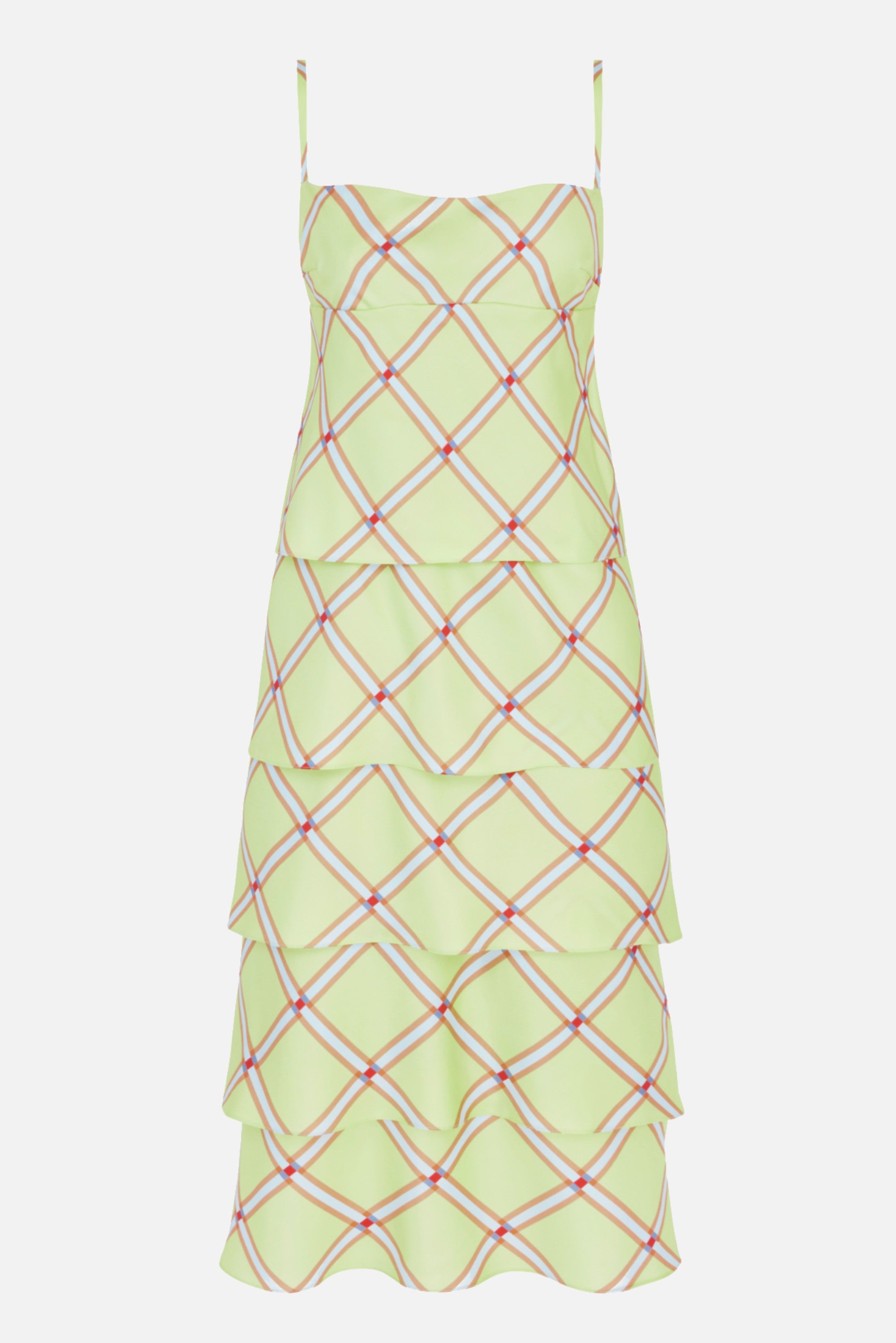 Rania Dress In Lime & Blue Check Silk Twill