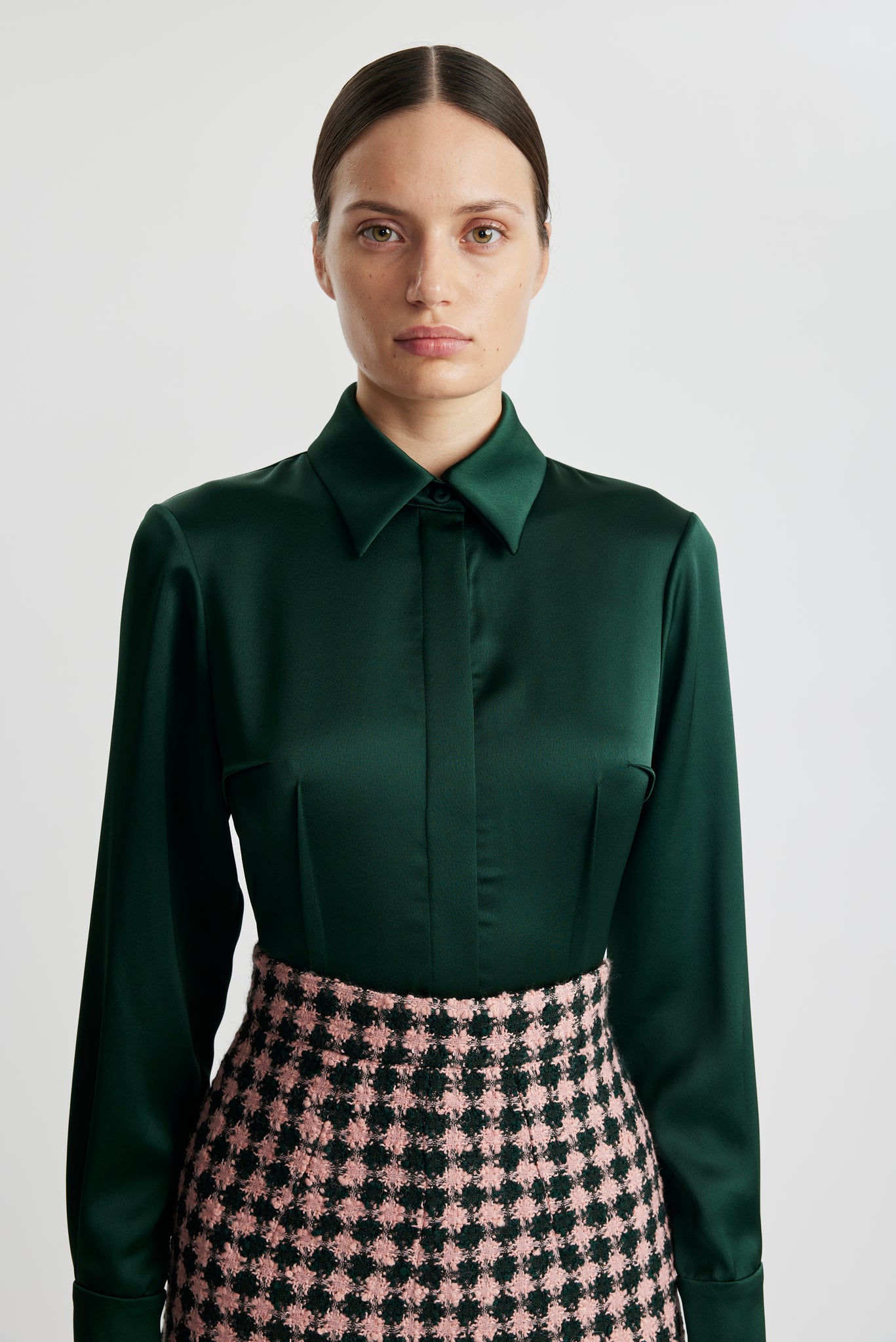 Ravanne Emerald Green Satin Shirt | Emilia Wickstead