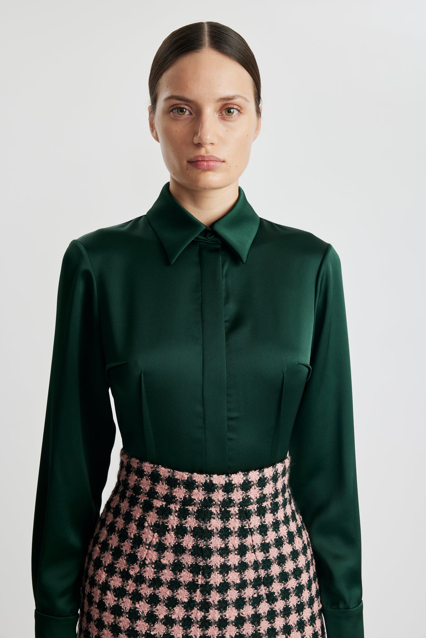 emerald green satin dress shirt Satin-Silk Emerald Green Classic Fit Charmeuse Silk Shirt