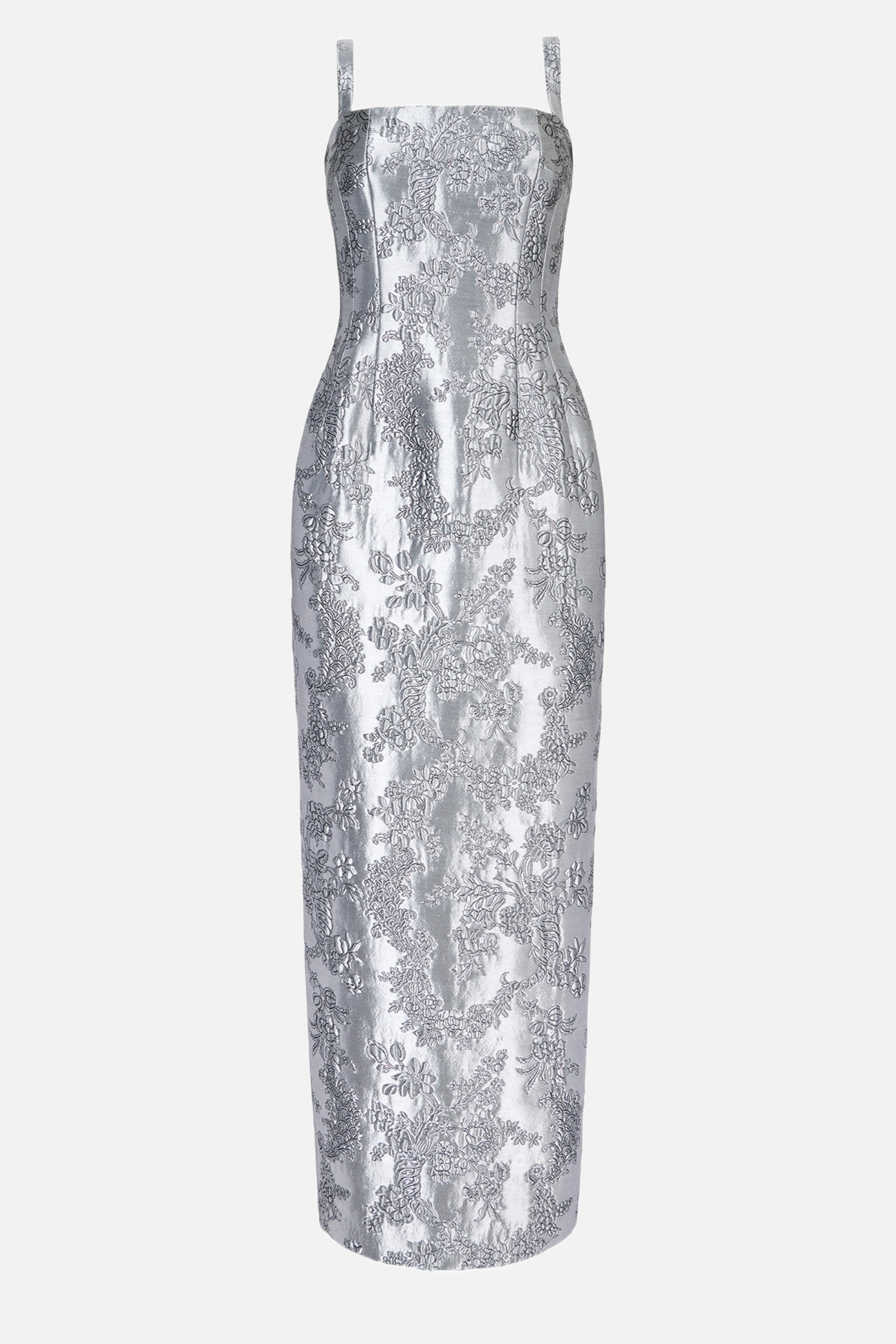 Regina Dress in Silver Metallic Cloque