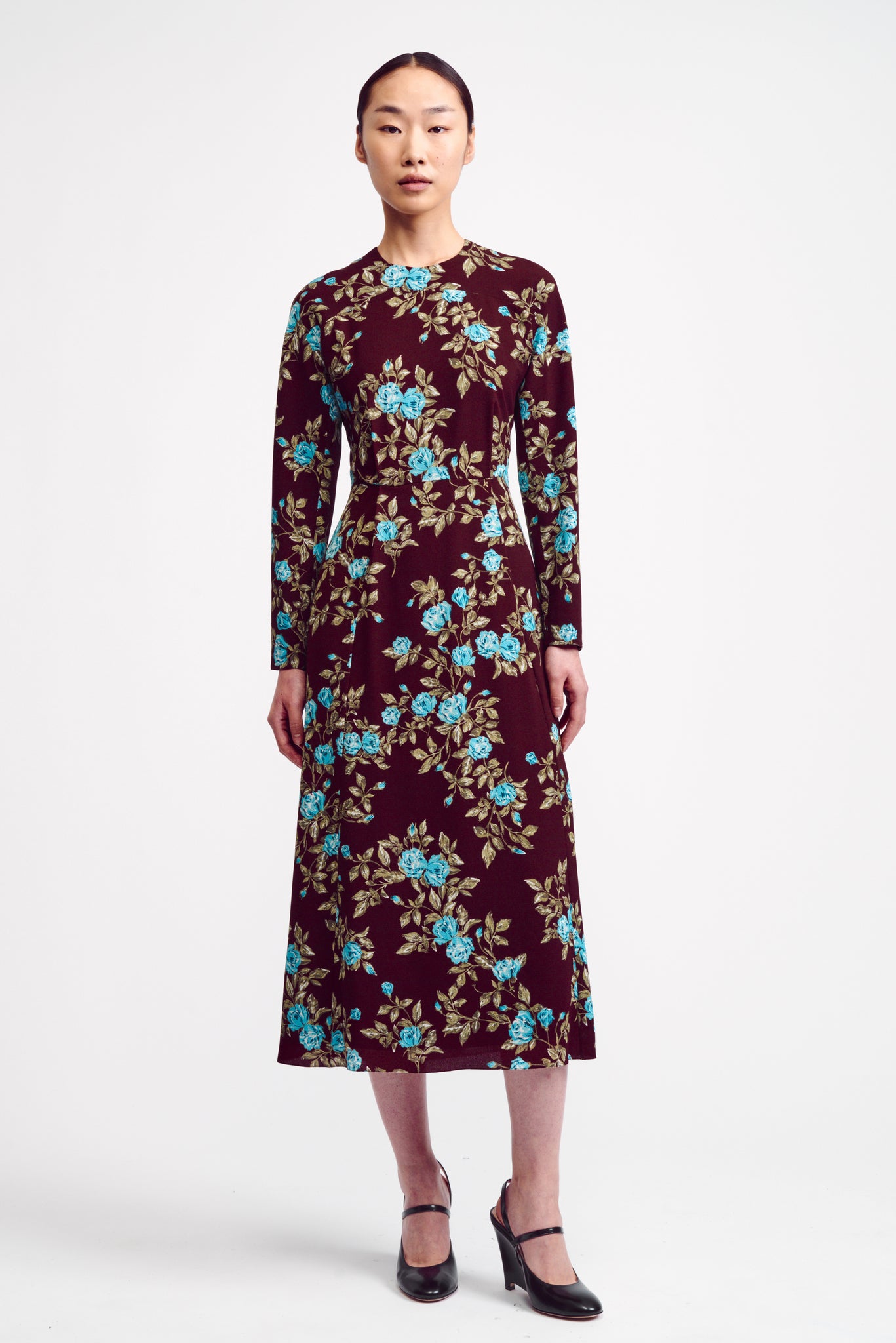 Roland Dress in Turquoise Floral Printed Crepe Georgette | Emilia Wickstead