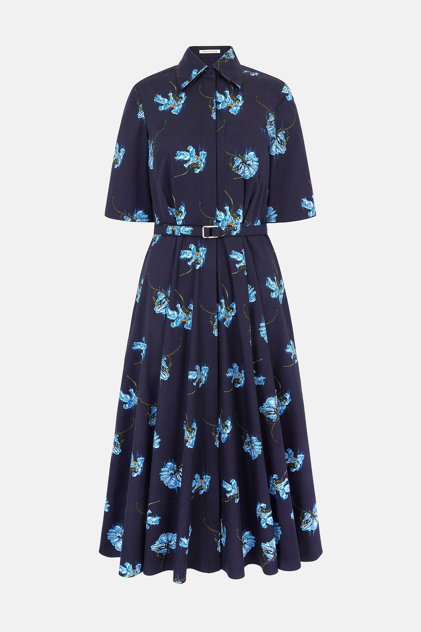 Rubie Dress with Blue Flowers on Navy Cotton Cutout