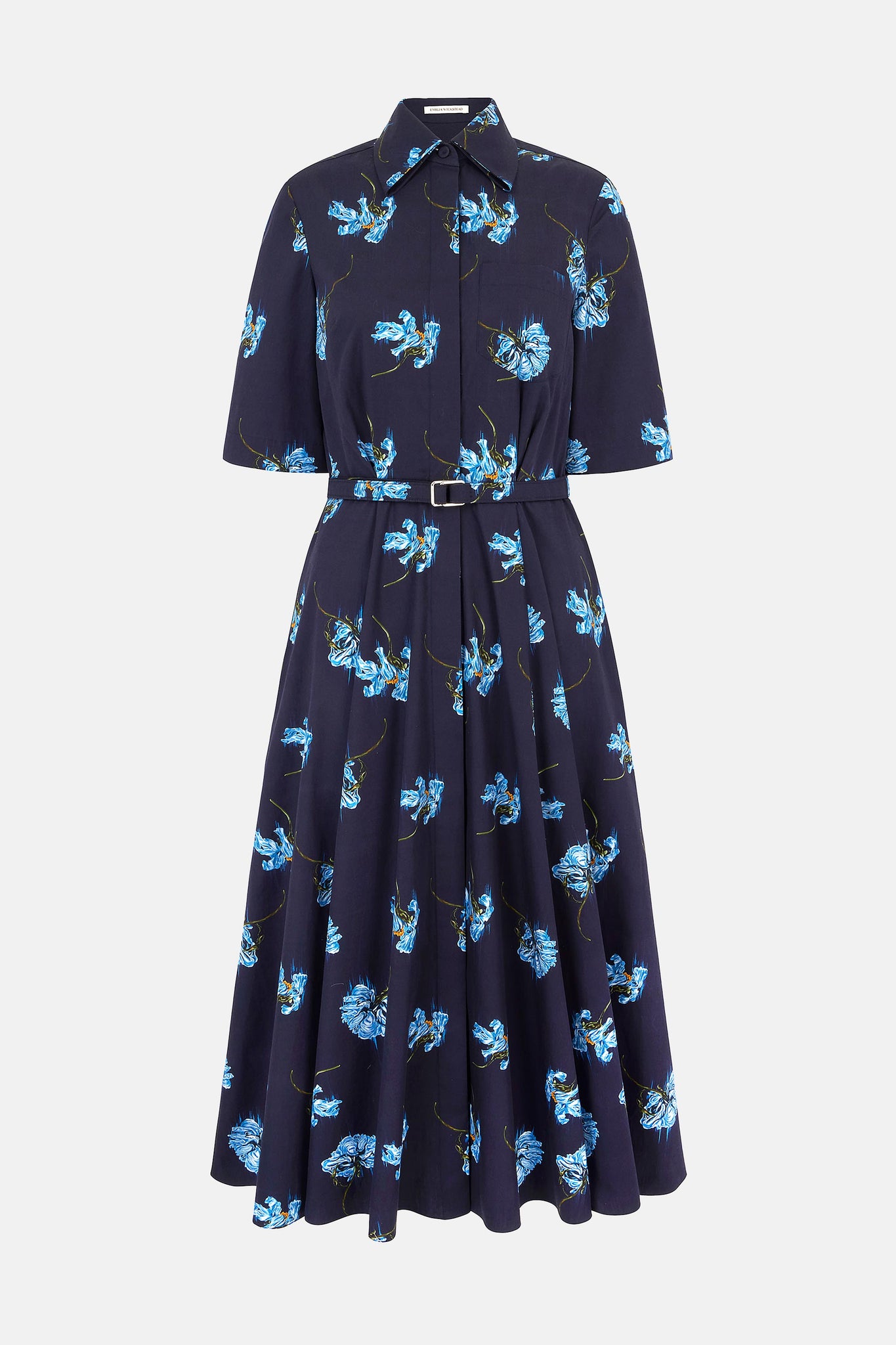 navy blue dress with flowers Rubie Dress with Blue Flowers on Navy Cotton