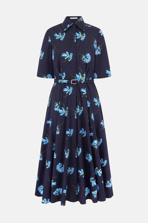 Rubie Dress with Blue Flowers on Navy Cotton