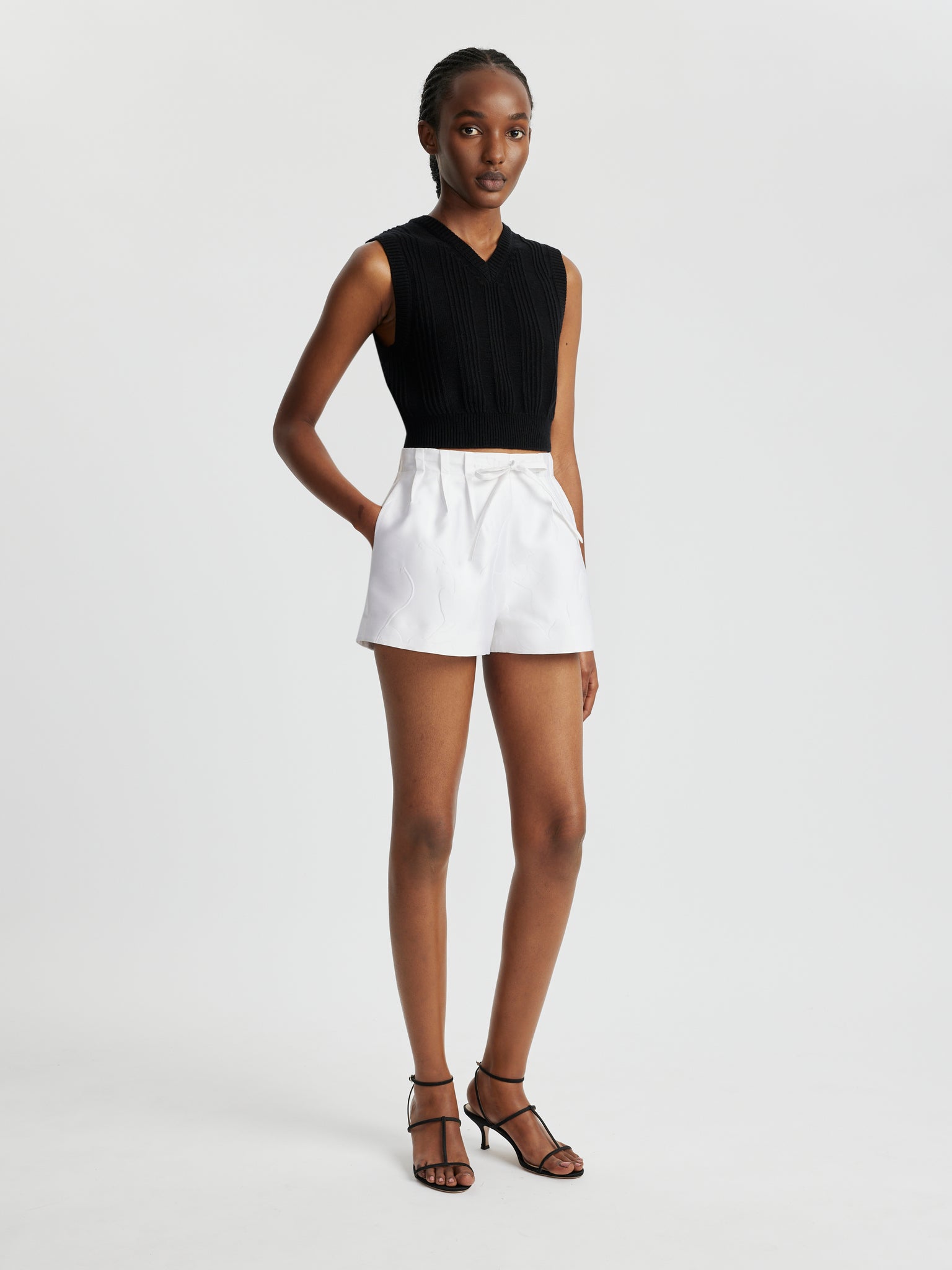 Pedra Shorts In Optic White Embossed Cloque