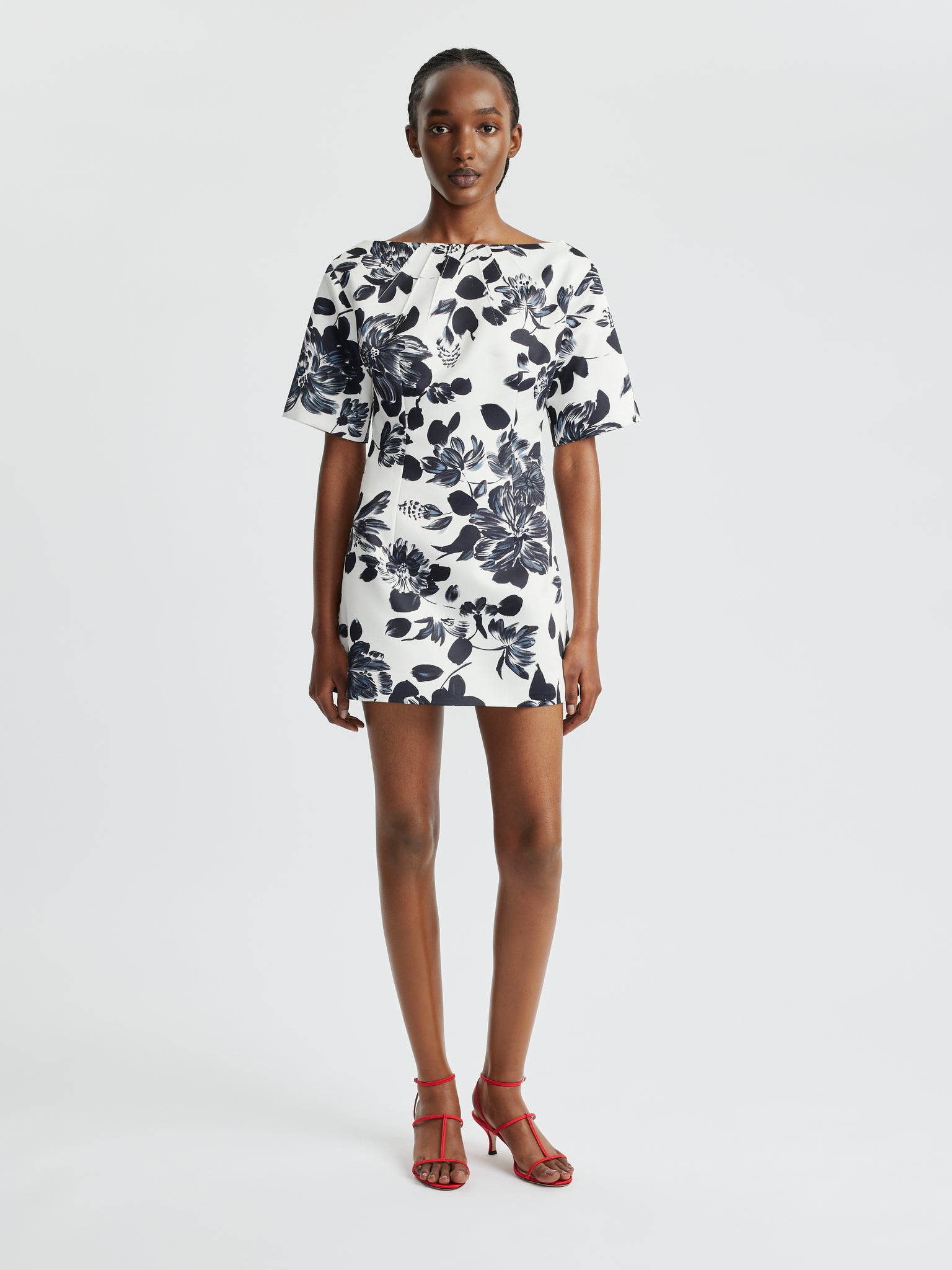 Guinevere Top In Black Floral On Ivory Printed Twill