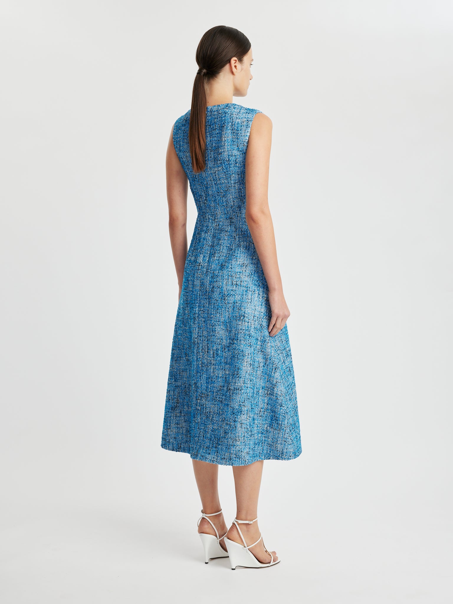 Mio Dress In Blue Cotton Tweed - Emilia Wickstead