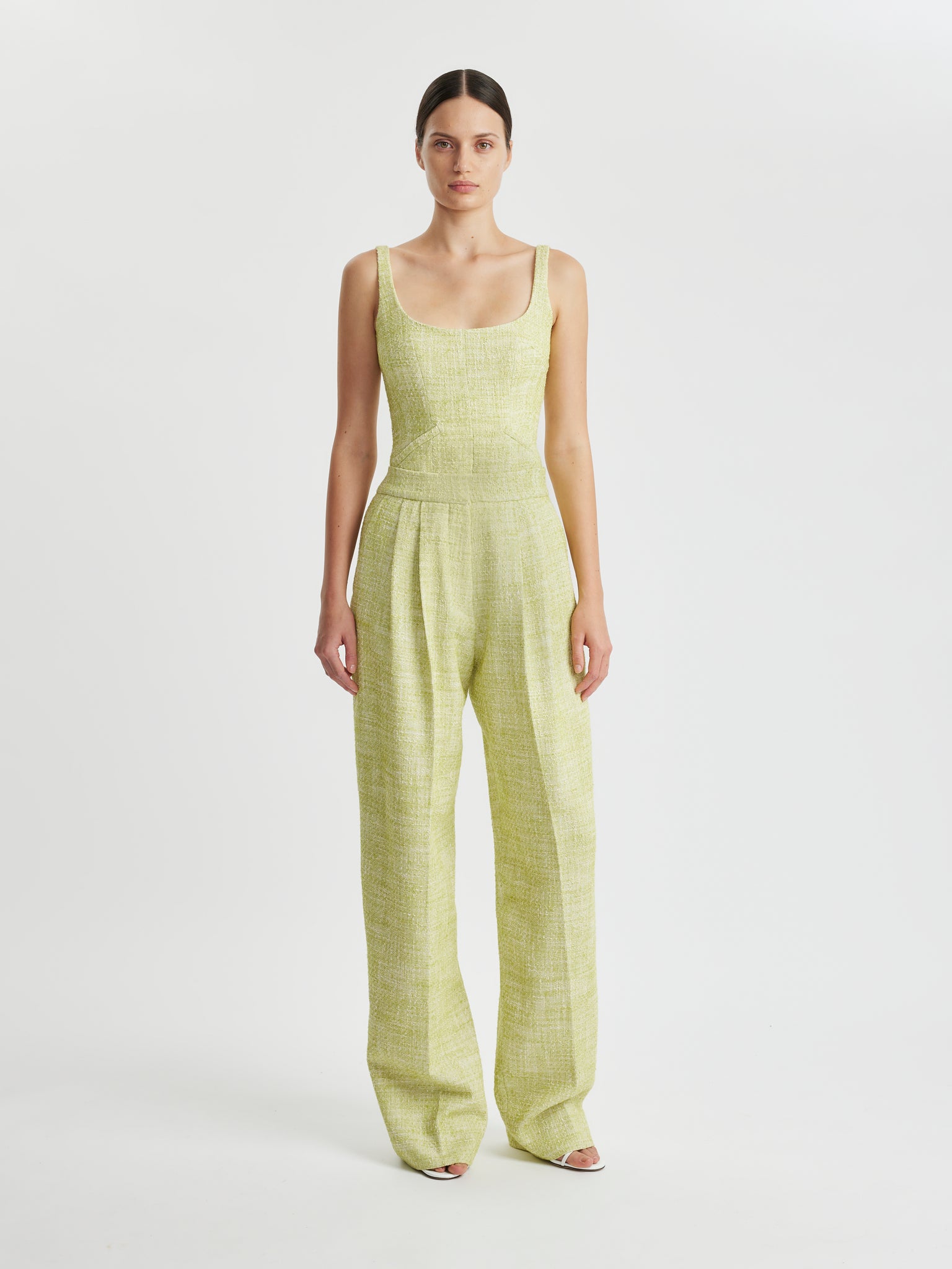 Leni Trouser In Apple Green Cotton Tweed