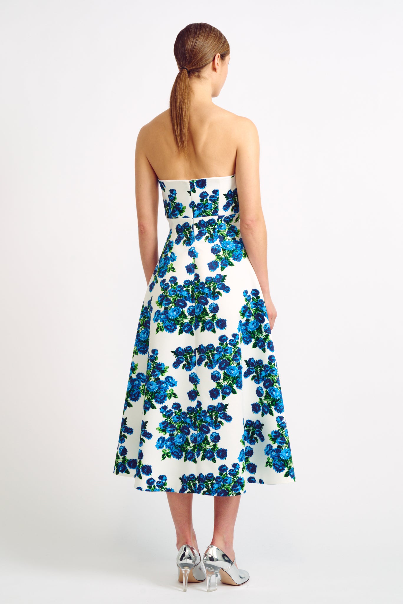 Simran Blue Floral Bouquet Strapless Dress | Emila Wickstead