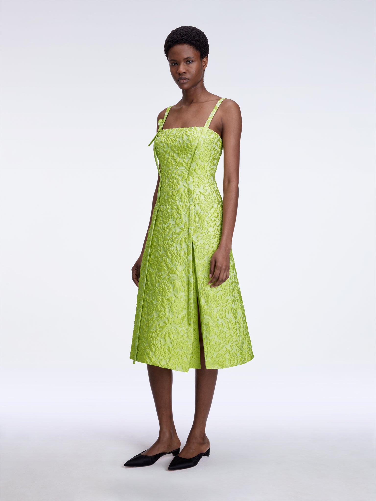 Emilia Wickstead - Emersyn Dress In Lime Green Embossed Cloque Emilia Wickstead - Emersyn Dress In Lime Green Embossed Cloque