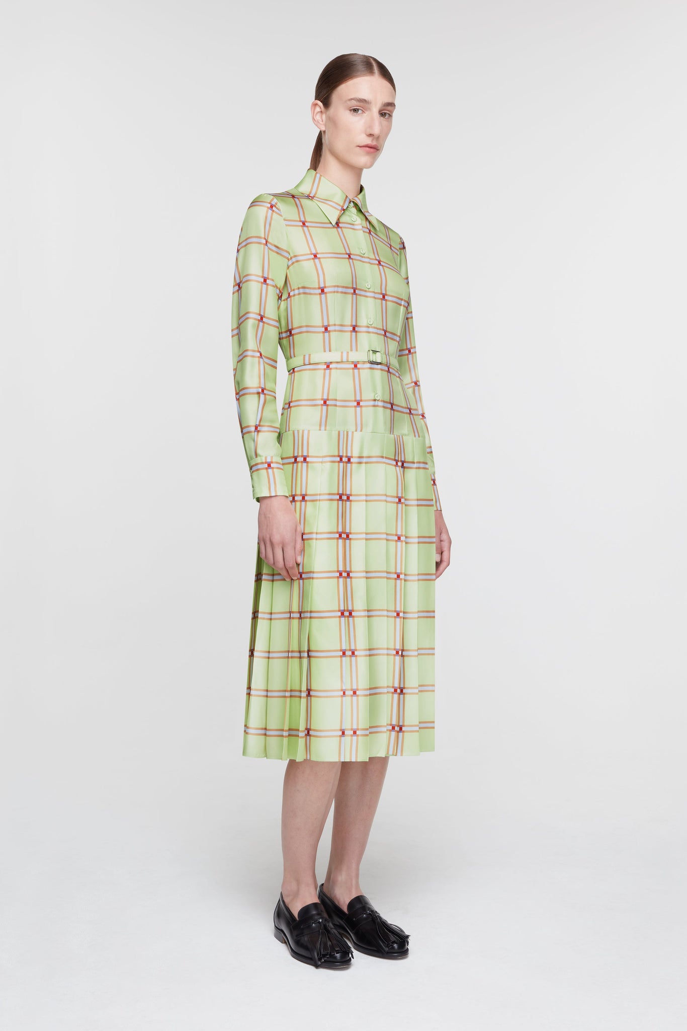 lime green plaid dress Juul in & Blue Check Silk Twill– Emilia Wickstead _okendo:syndication_key:CL136965002
