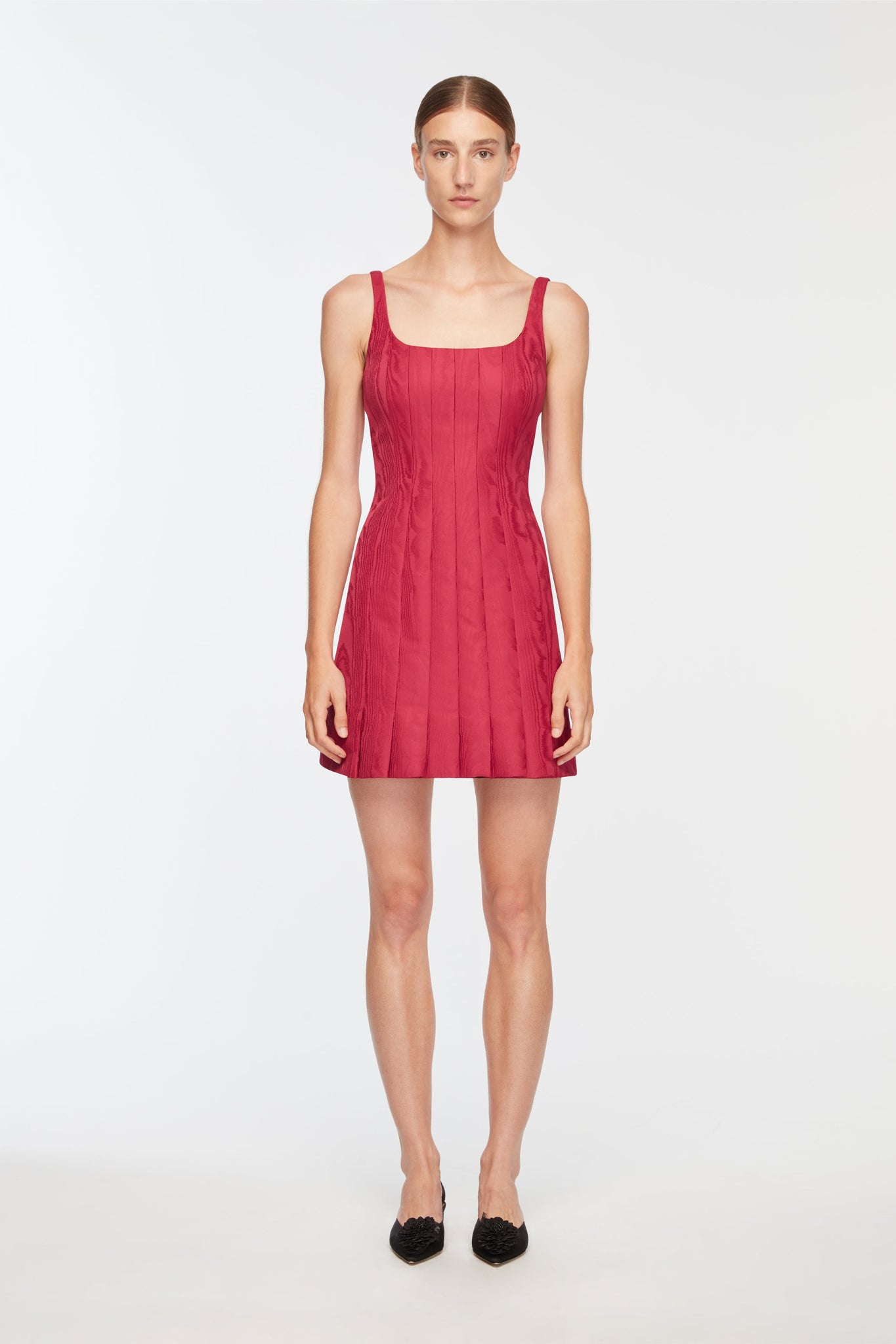 Sascha Dress In Red Moire Mikado Model Front Shot | Emilia Wickstead