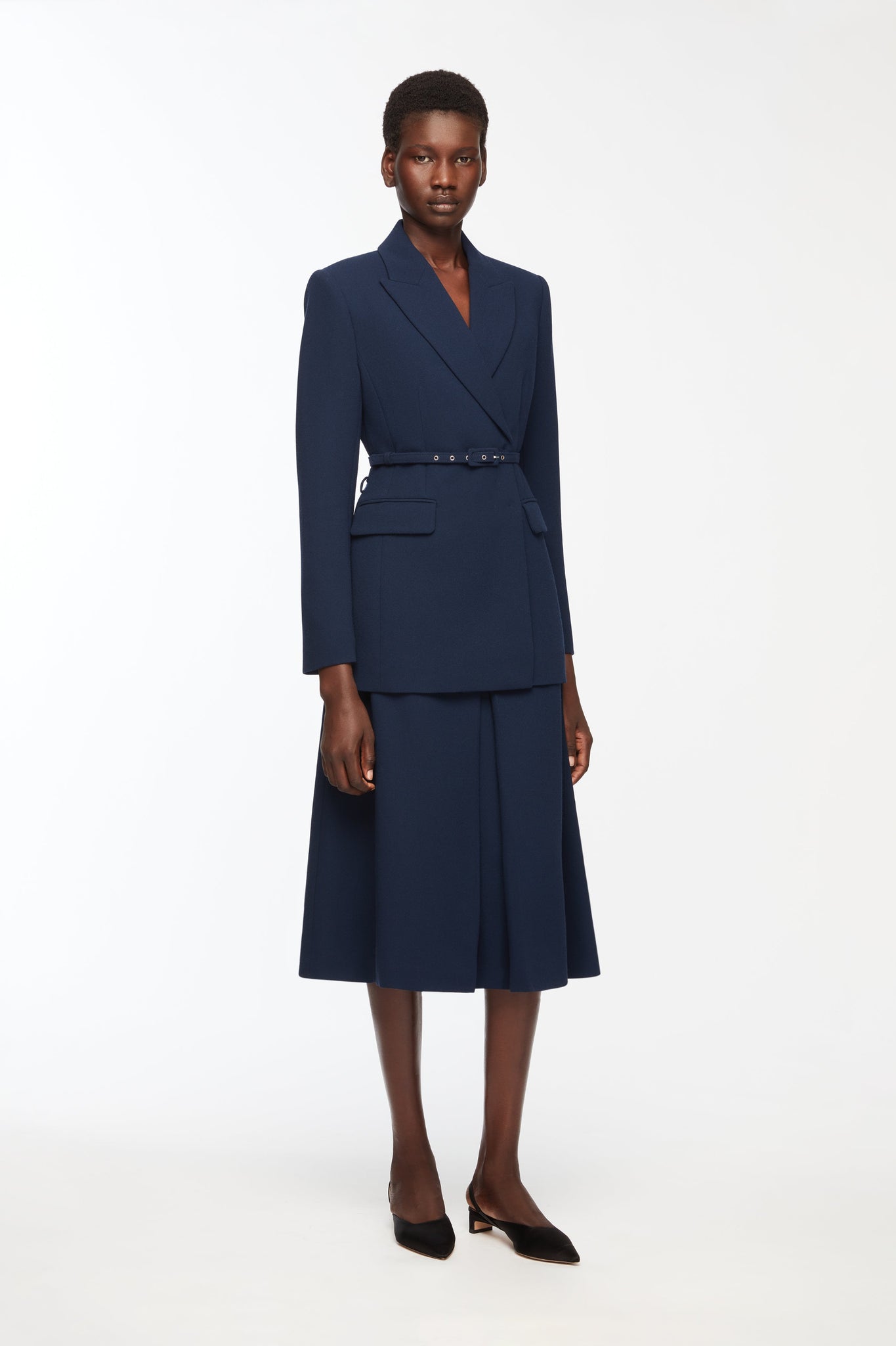 Sato Skirt in Navy Single Wool Crepe– Emilia Wickstead