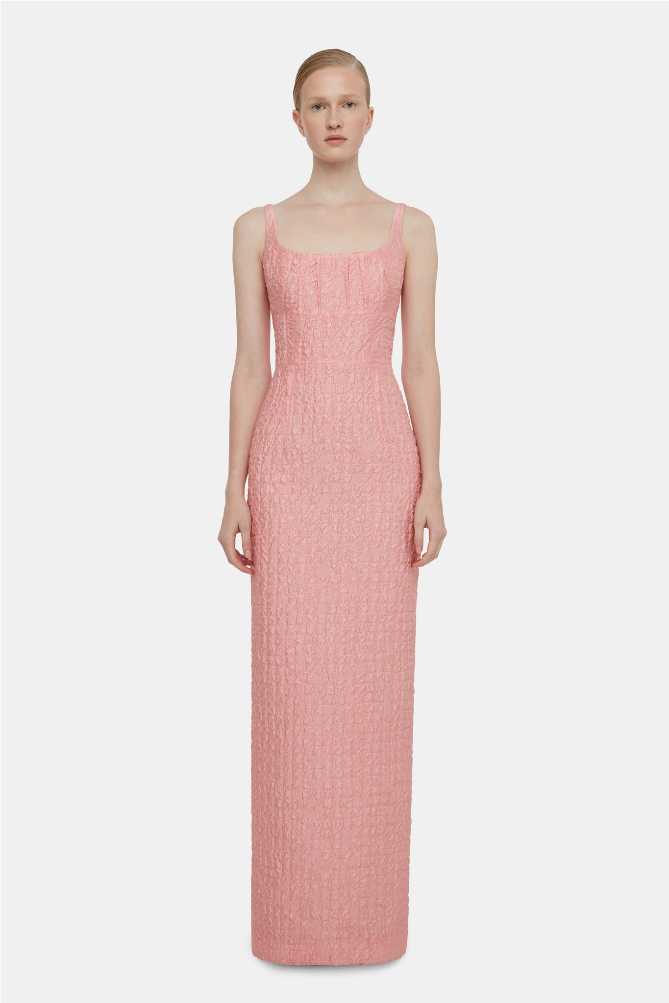 Sharon Dress In Matte Pink Seersucker | Emilia Wickstead