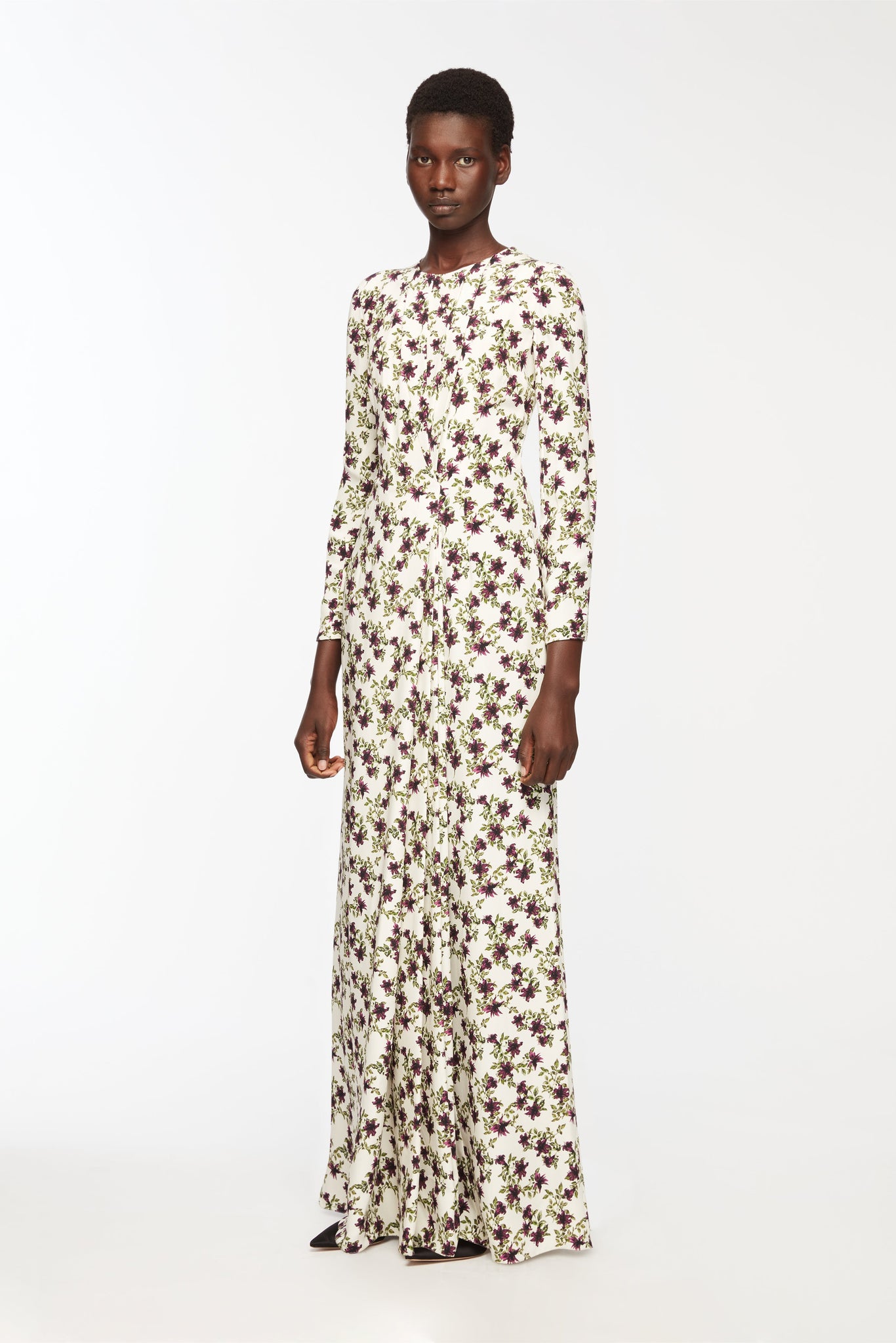 ivory and purple dress Silverio In & Olive Lillies On Silk Crepe de Chine #PersonalTouch