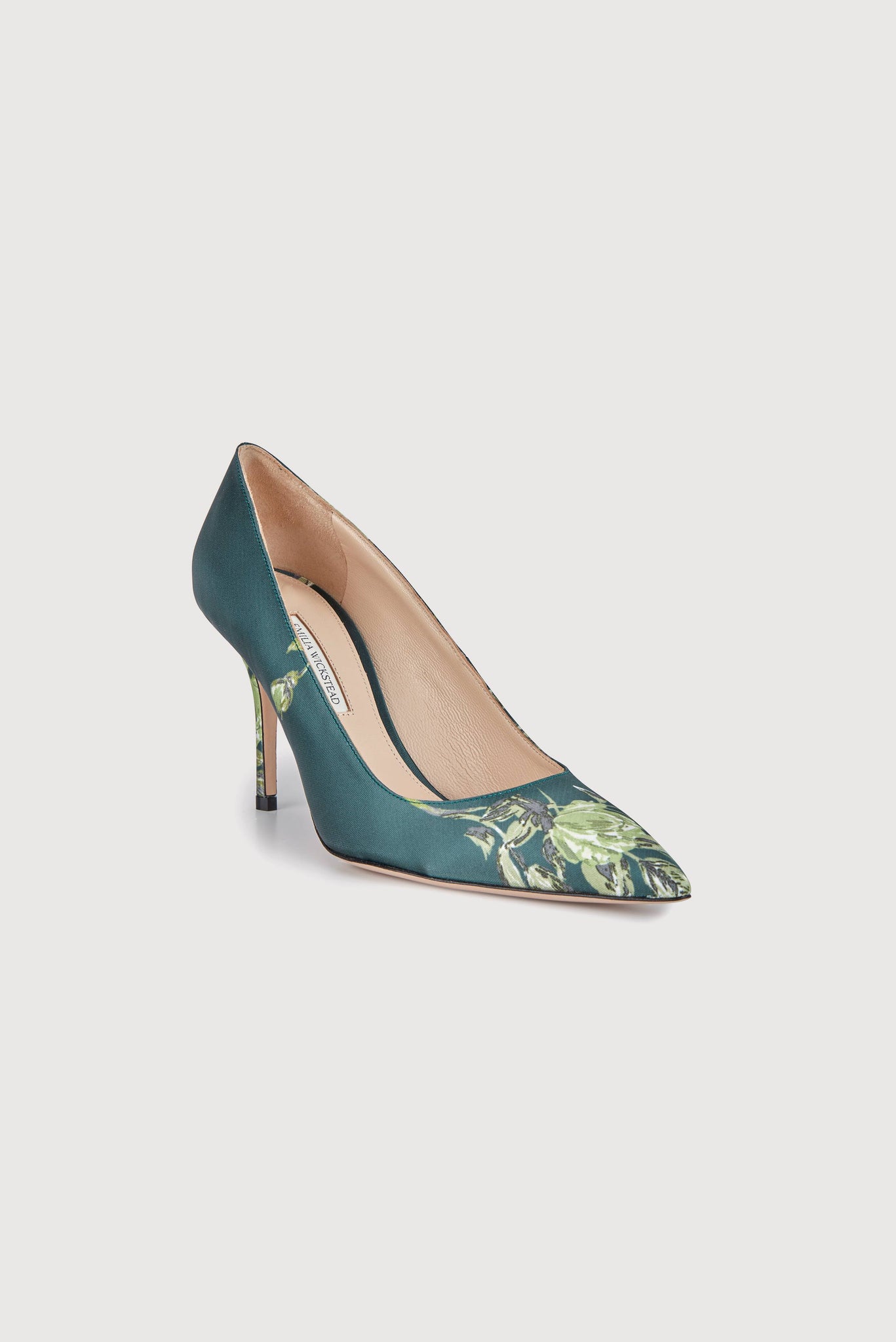 Sophia Heeled Shoes in Emerald Floral Printed Satin