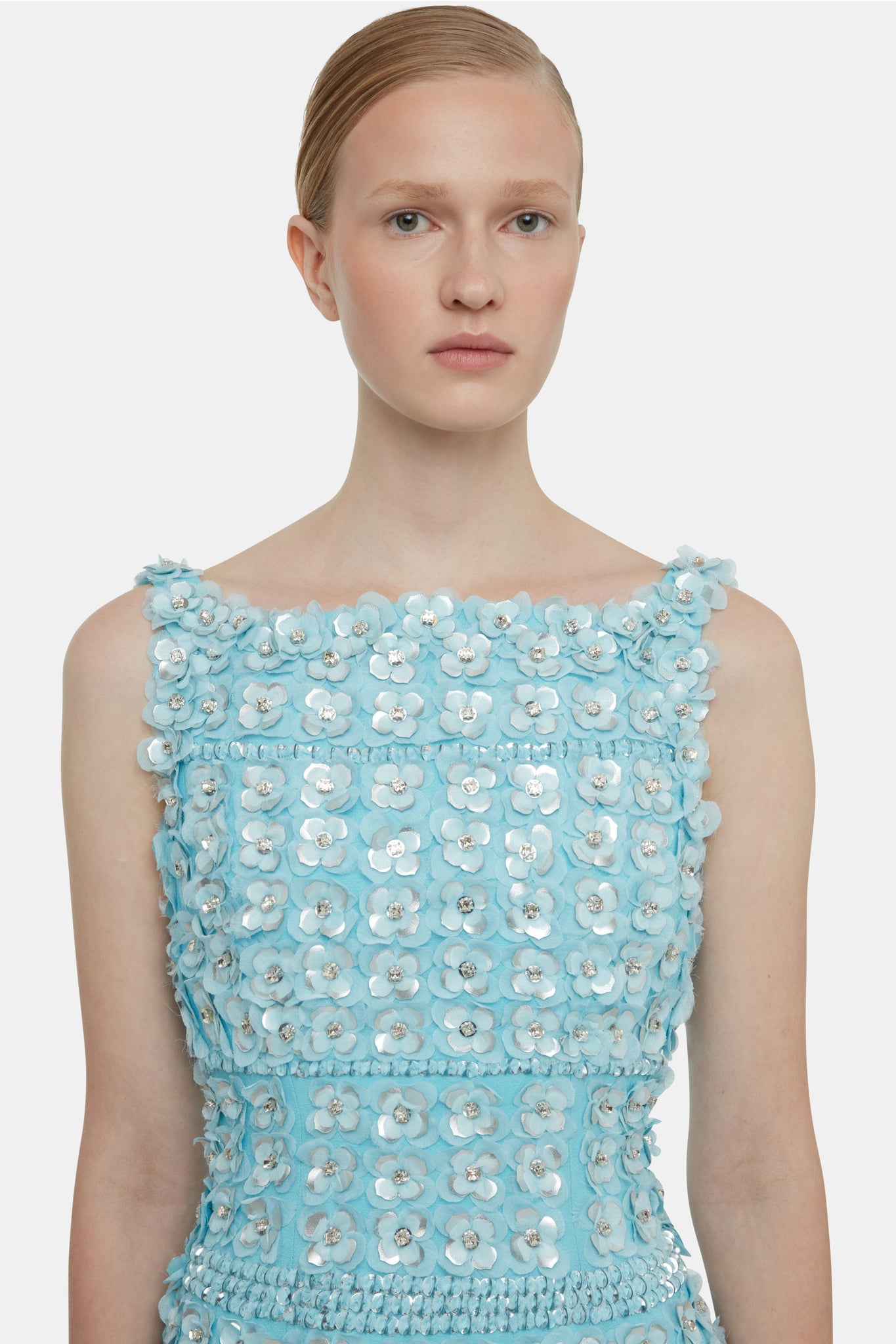 Suz Embellished Dress In Blue Viscose Crepe | Emilia Wickstead