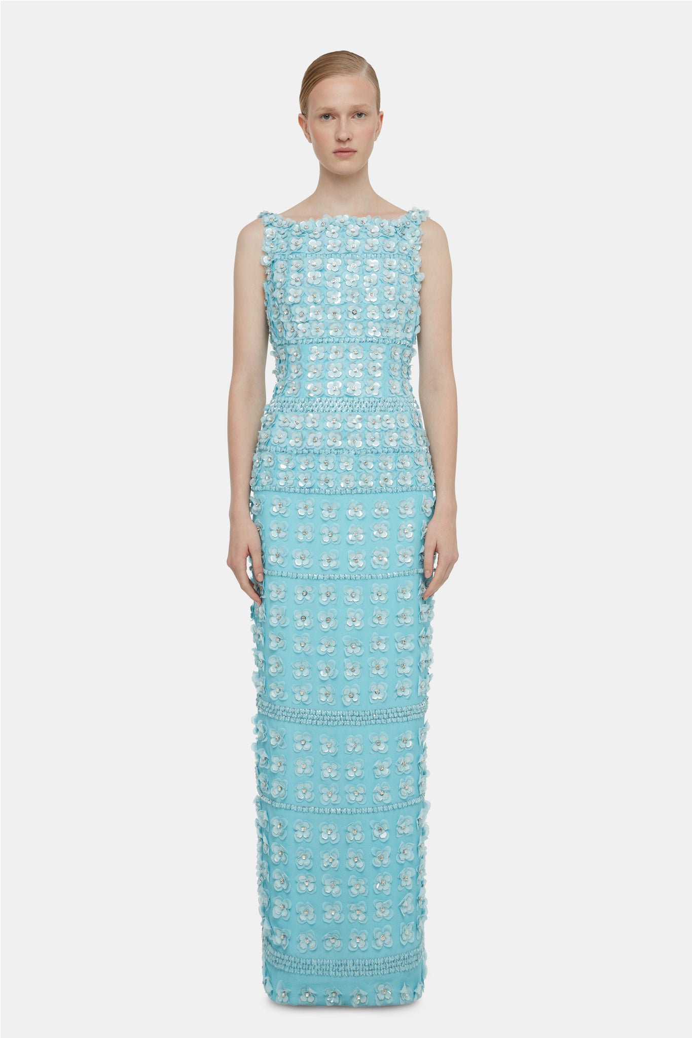Suz Embellished Dress In Blue Viscose Crepe | Emilia Wickstead Suz Embellished Dress In Blue Viscose Crepe | Emilia Wickstead