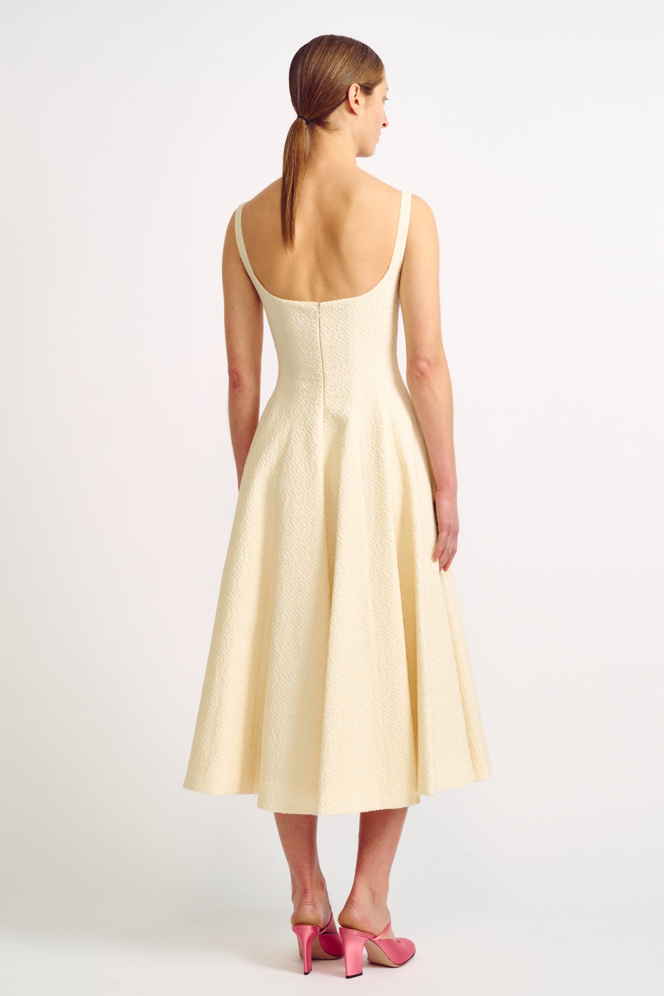 Tollin Dress | Ivory Cotton Boucle Fit-&-Flare Dress | Emilia Wickstead