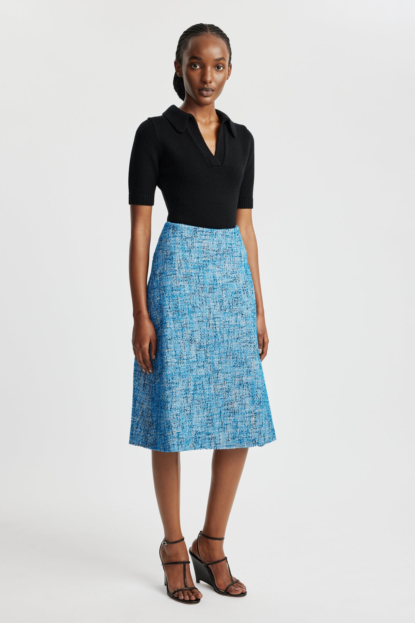 Tamsyn Skirt In Blue Cotton Tweed | Emilia Wickstead