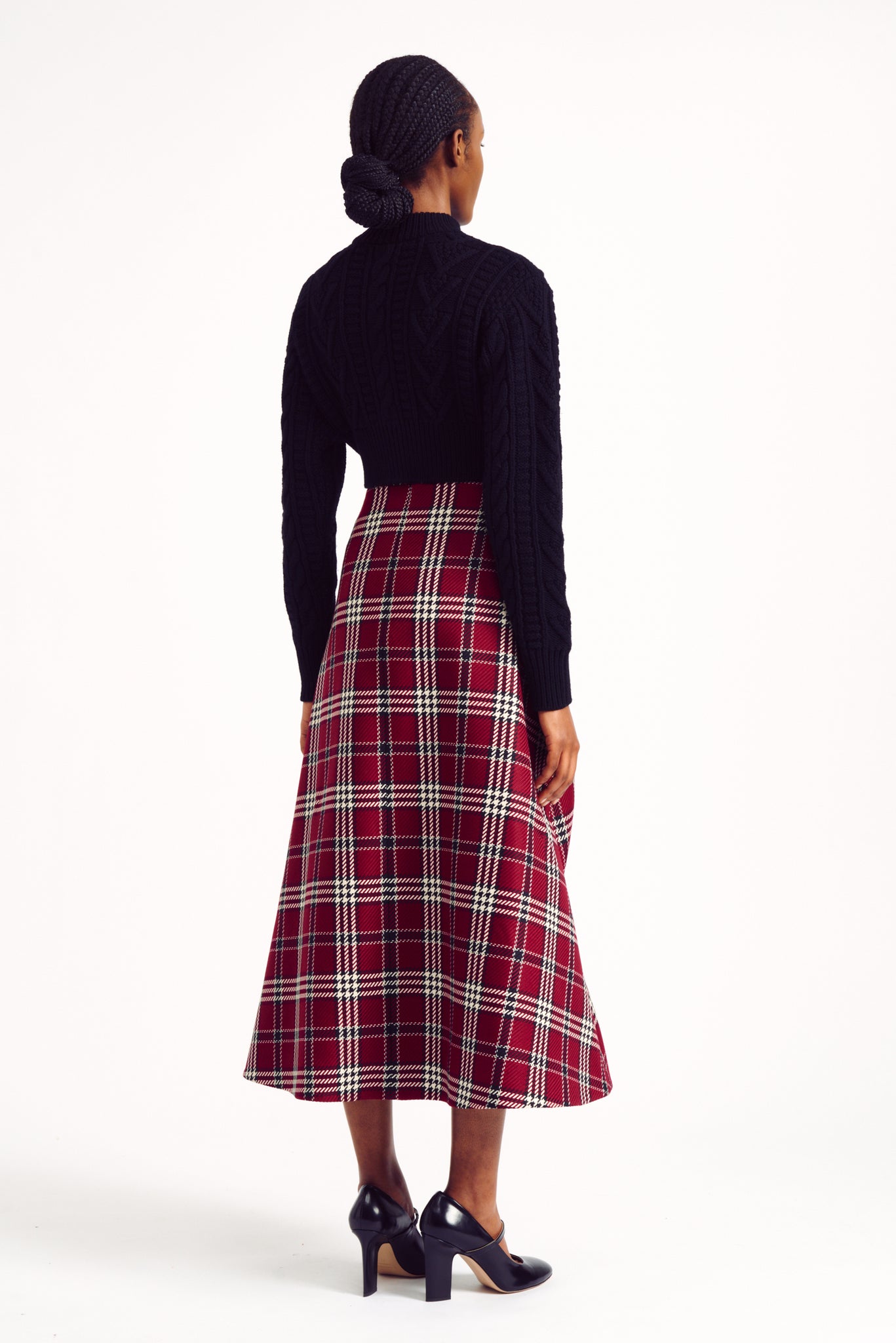 Tora Skirt in Maroon Shetland Tartan Check | Emilia Wickstead