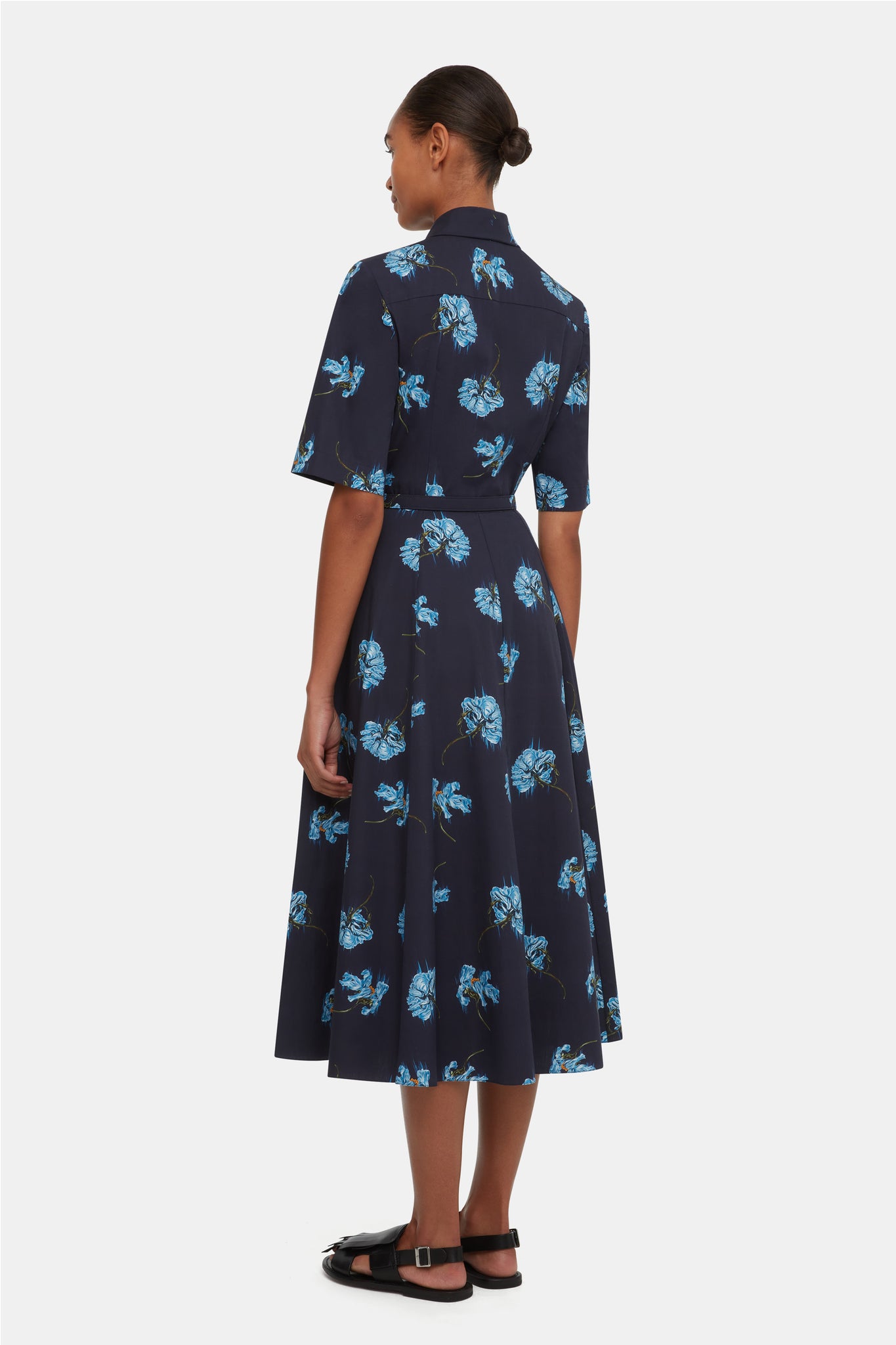 Rubie Dress with Blue Flowers on Navy Cotton