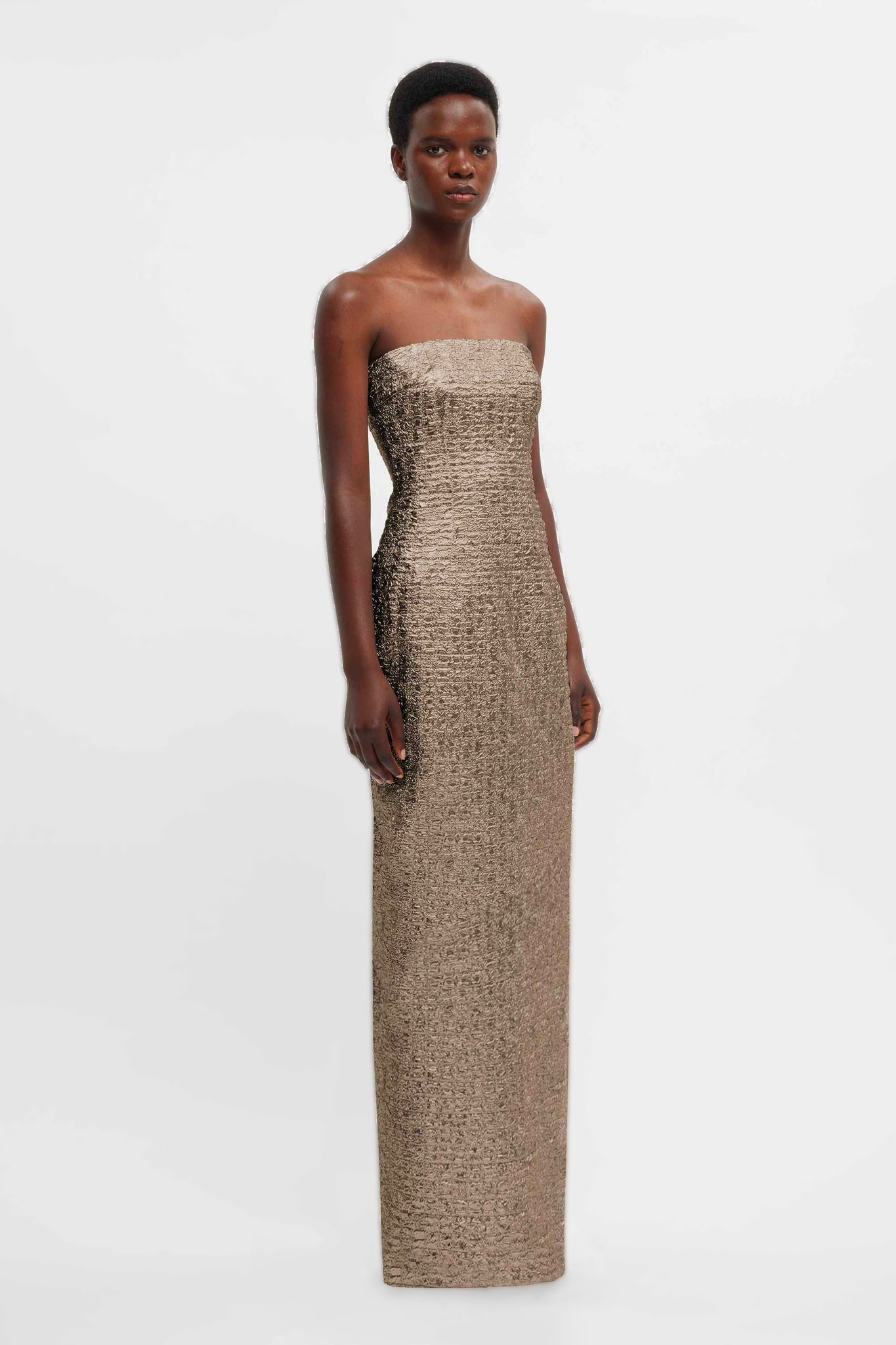 Laelia Dress In Gold Textured Jacquard