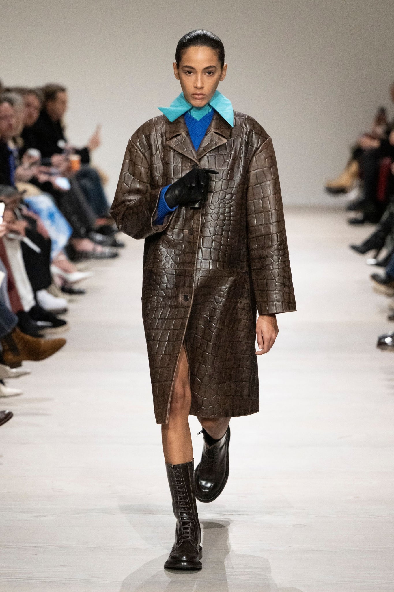 Alfie Coat In Chocolate Embossed Croc Western Leather
