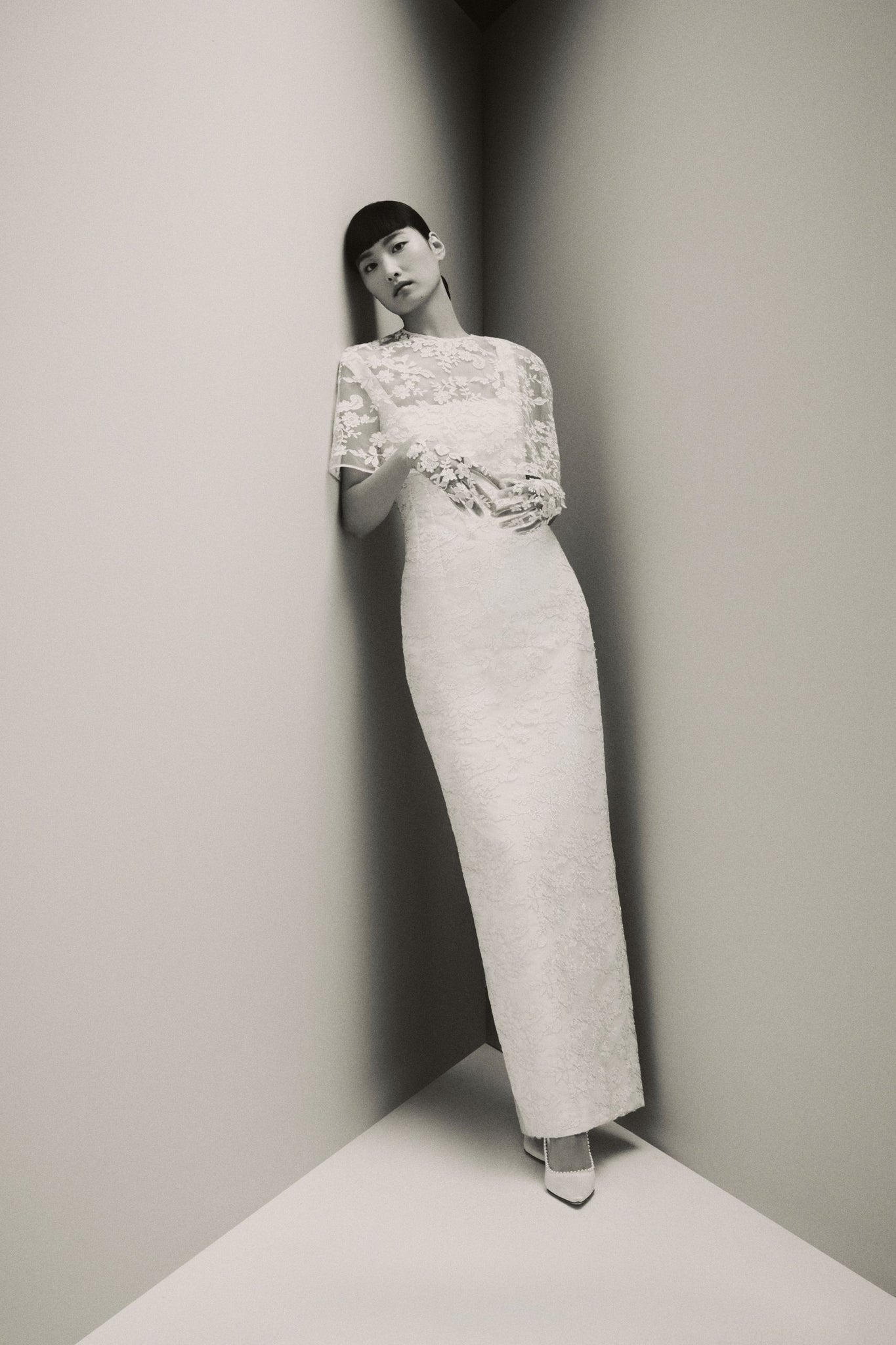 Viva Bridal Dress in Ivory Embroidered Lace with Valens Capelet | Emilia Wickstead