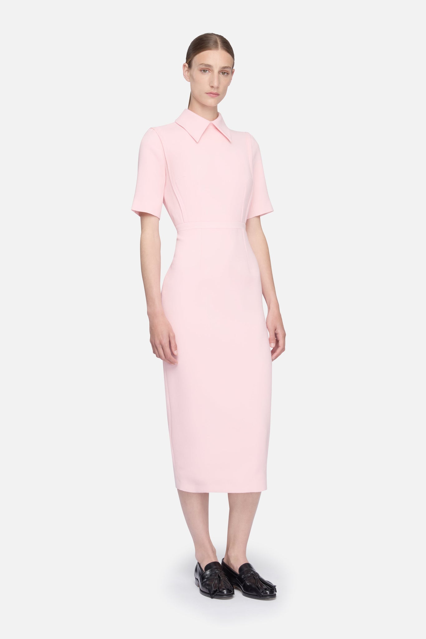 Valletta Dress in Light Pink Single Wool Crepe Emilia Wickstead Valletta Dress in Light Pink Single Wool Crepe Emilia Wickstead
