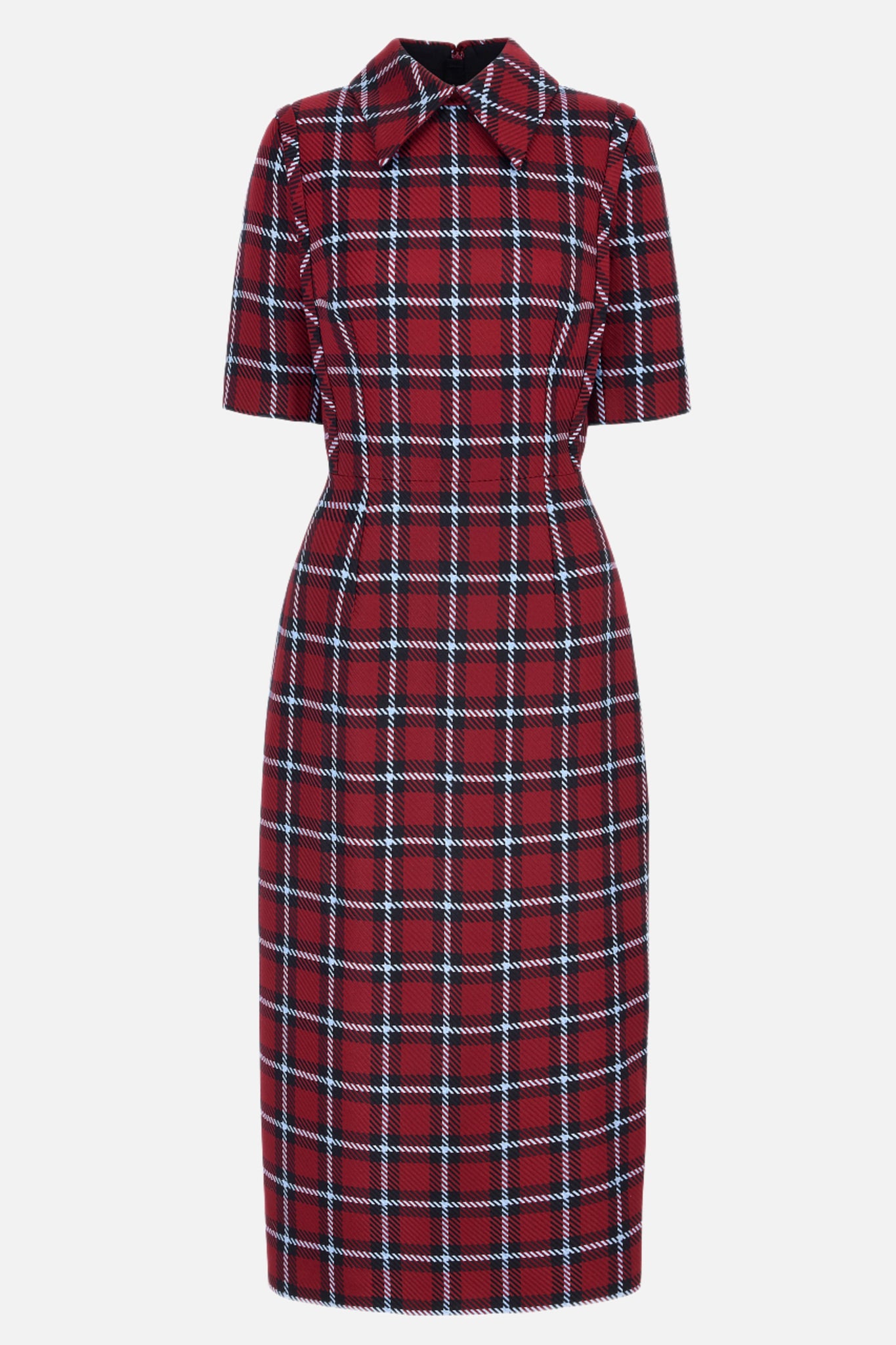 Valletta Dress In Red & Blue Tartan Merino Front Shot | Emilia Wickstead