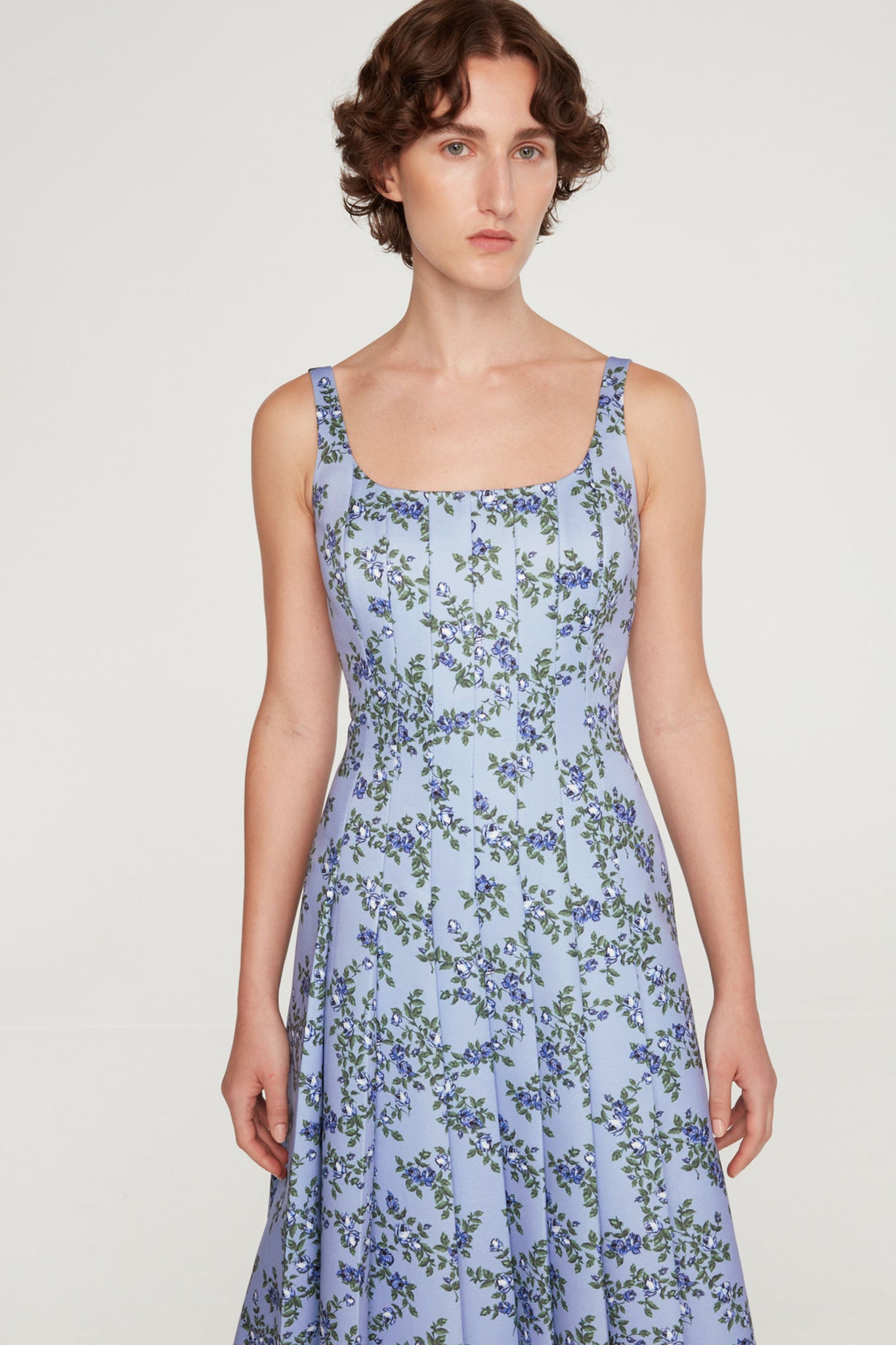 Adele Dress In Blue Roses On Baby Blue Taffeta Faille