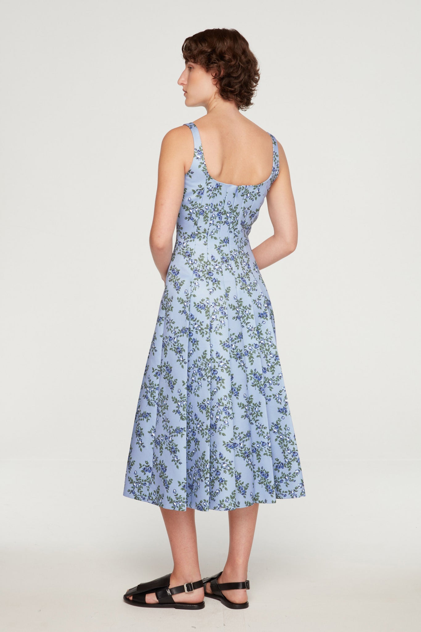 Adele Dress In Blue Roses On Baby Blue Taffeta Faille