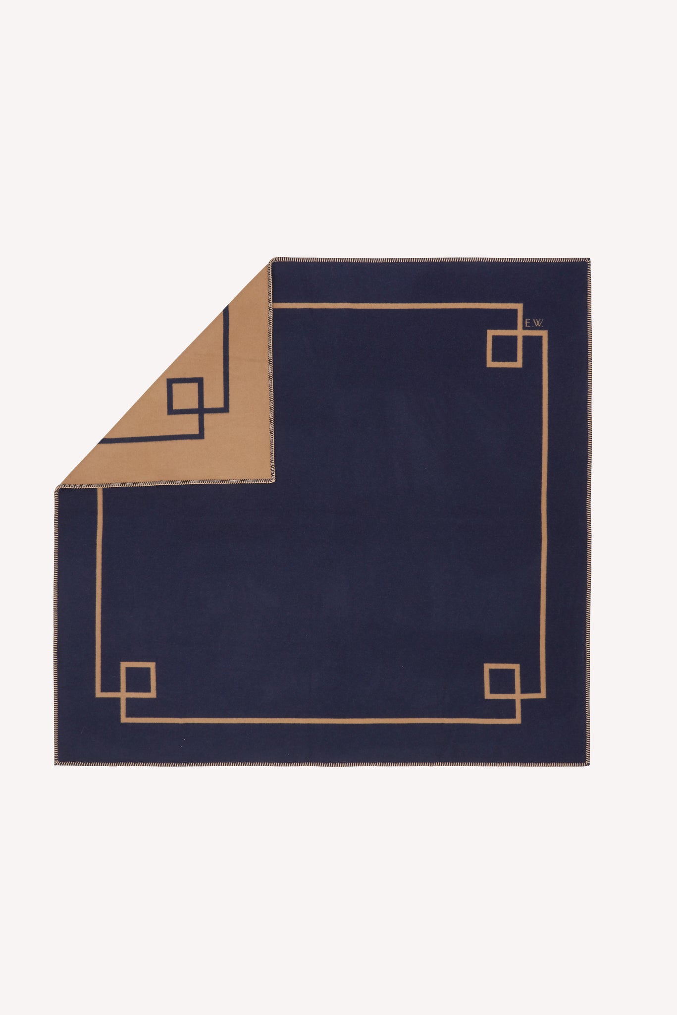 Roma Geometric Detail Blanket in Camel & Navy Wool