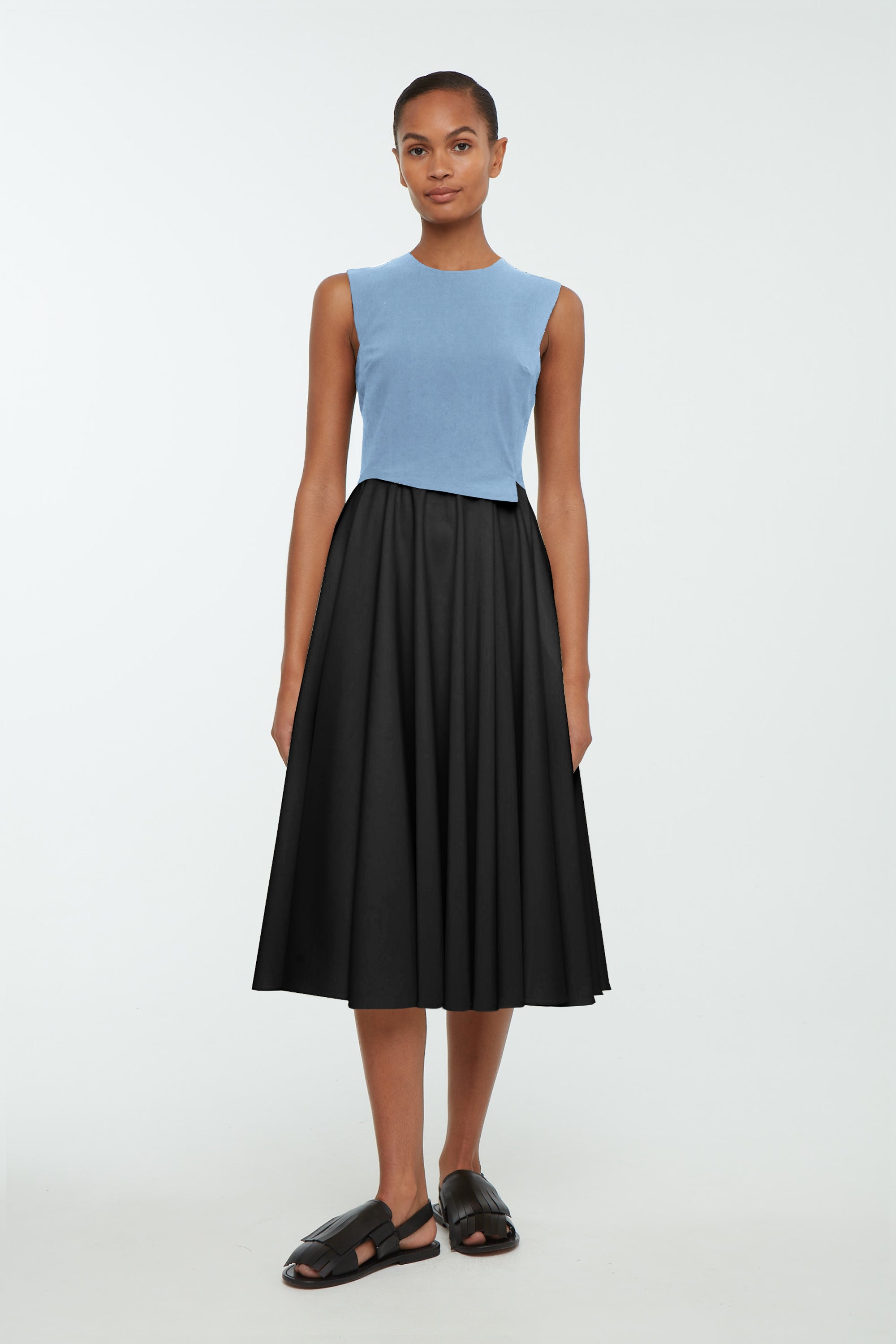 Federica Dress In Duck Egg Blue & Black Summer Wool