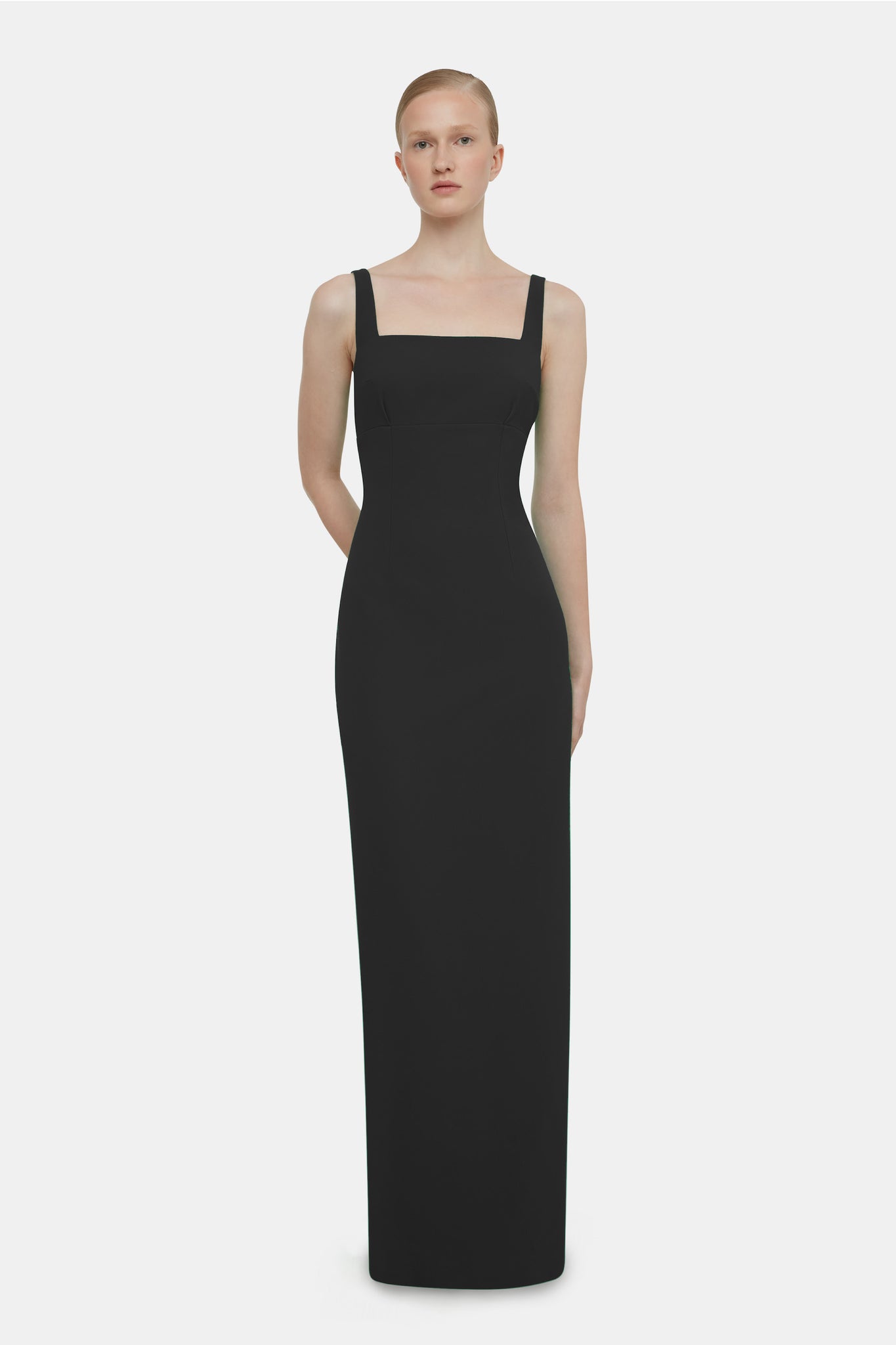 Micheline Bridesmaid Dress In Black Single Crepe