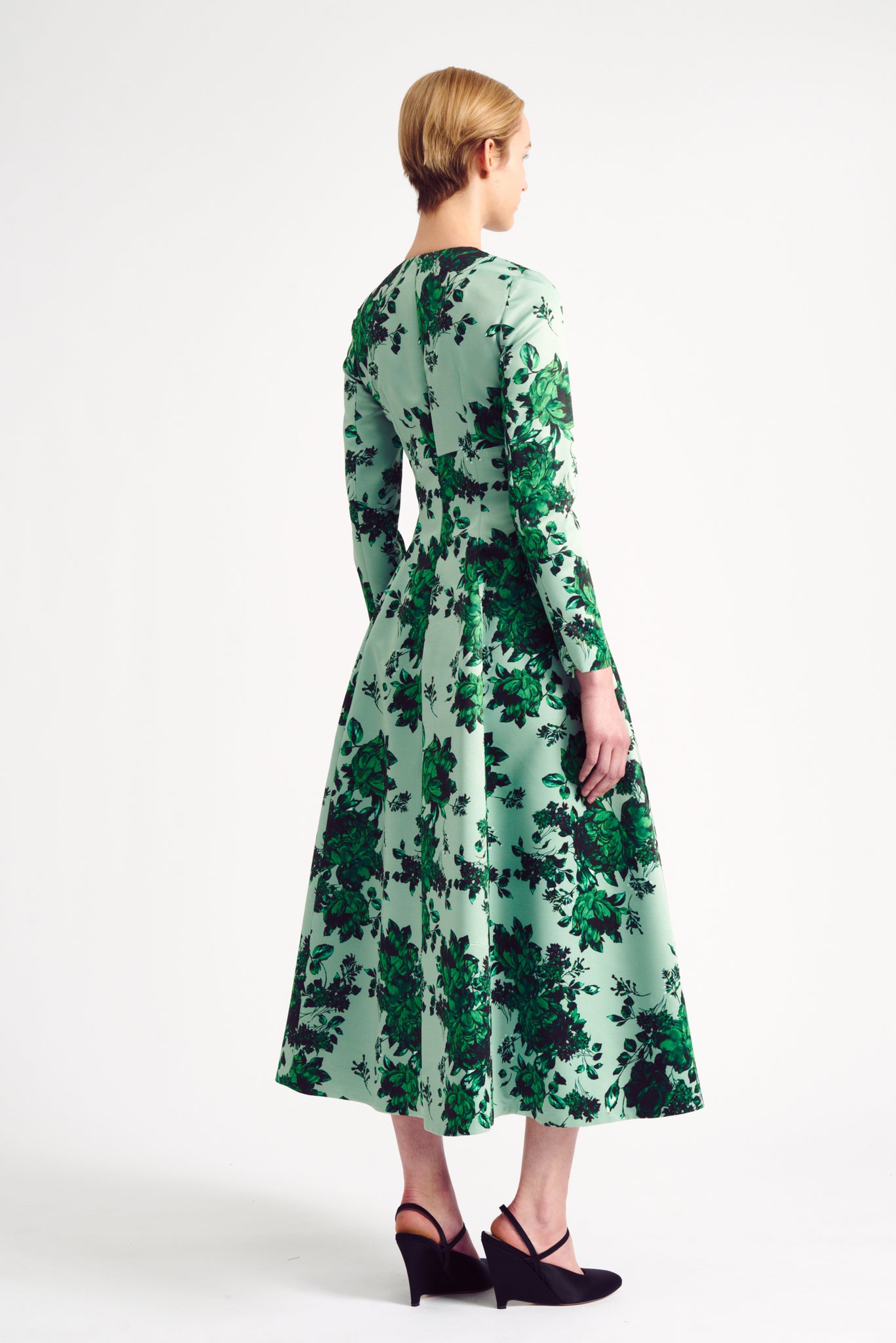 Brita Green Festive Bouquet Taffeta Faille Dress | Emilia Wickstead