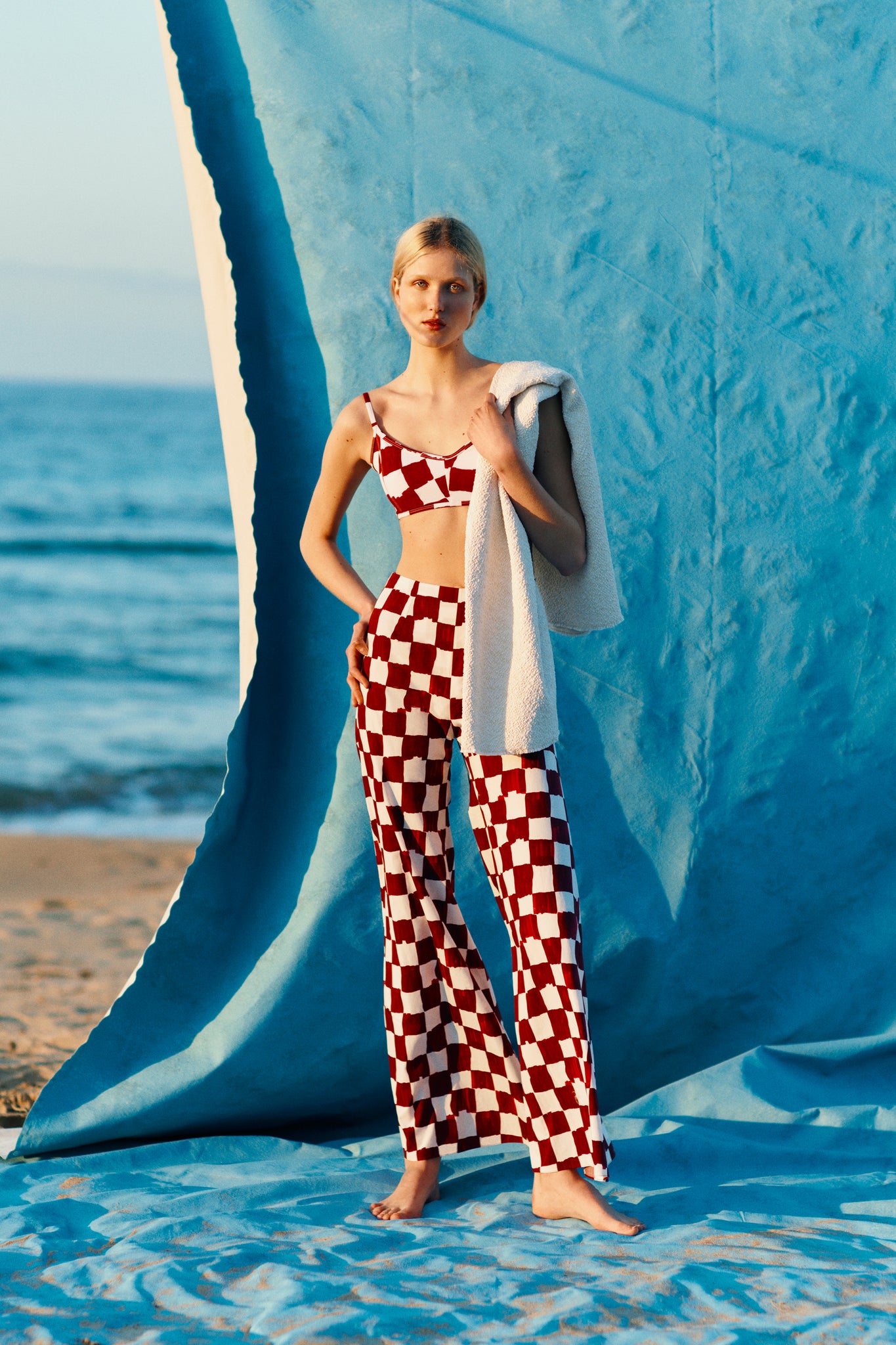 Capri Red Checkerboard Print Cotton Trousers | Emilia Wickstead