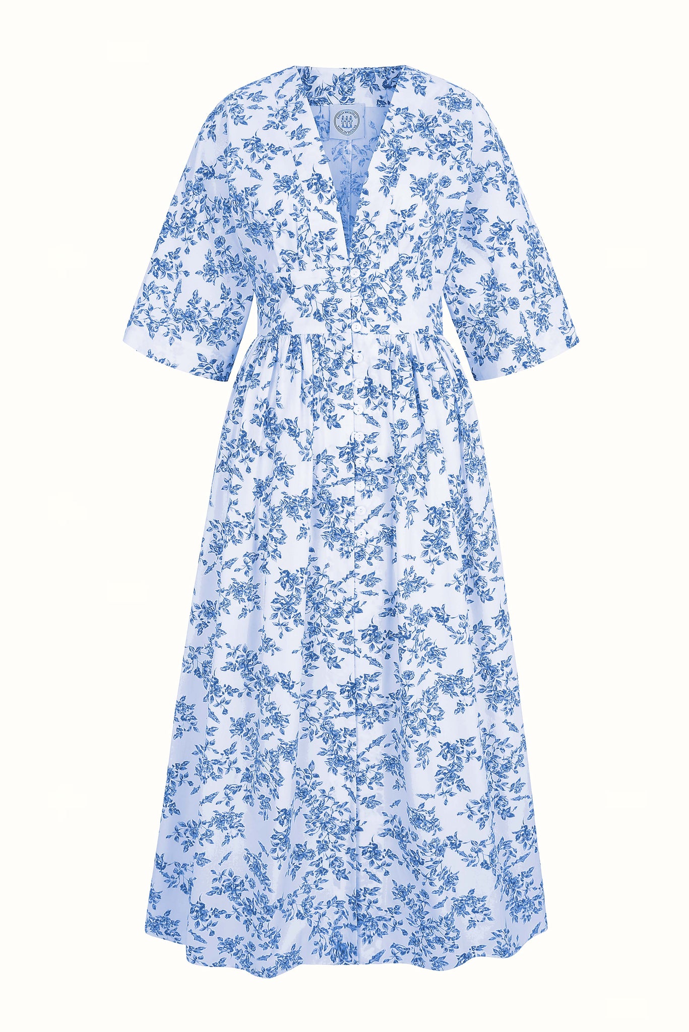 Emilia Wickstead X Passalacqua Elowen Kaftan In Vintage Blue Rose Print Cotton