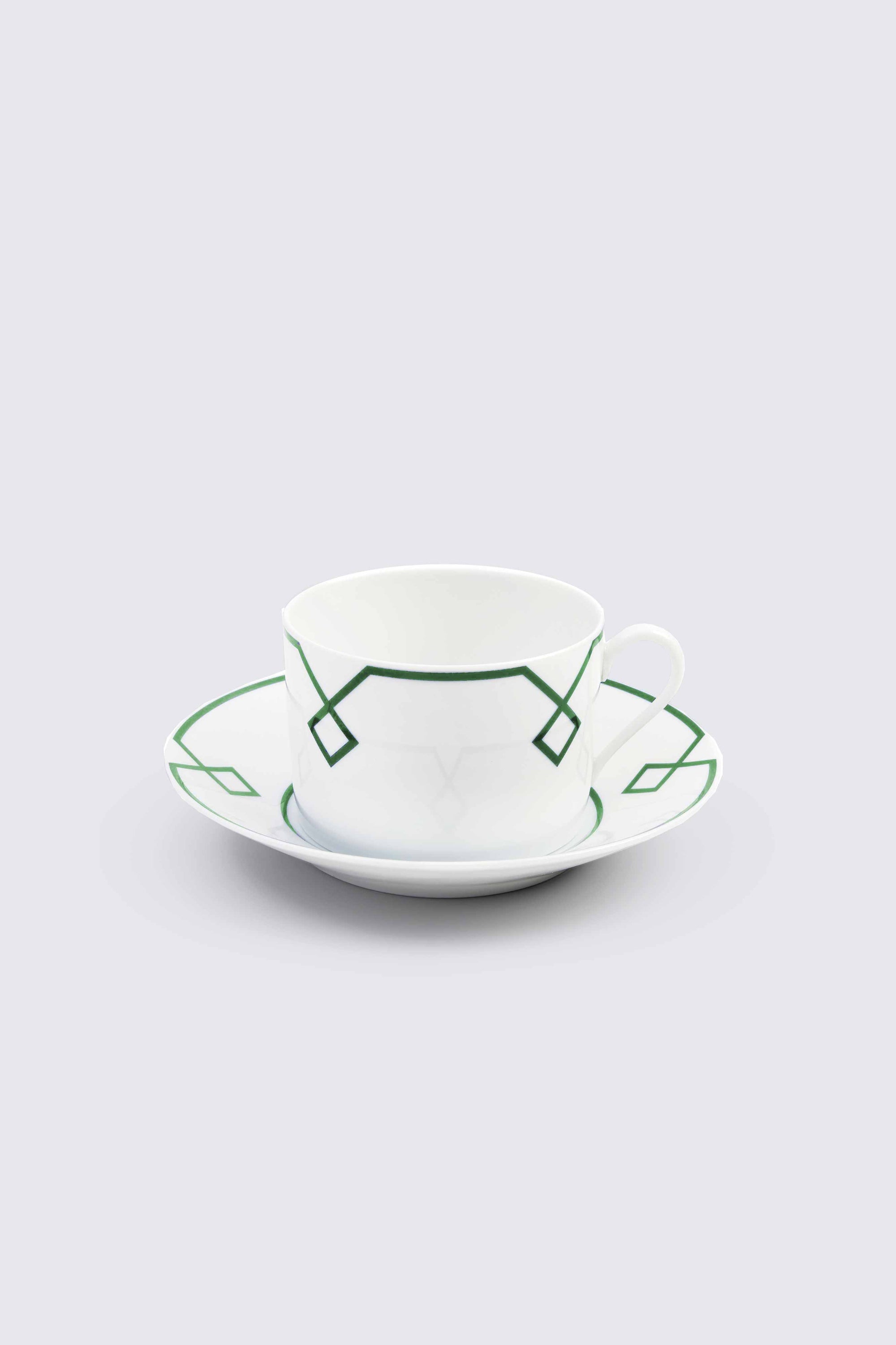Naples Espresso Cup and Saucer Set with Green Geometric Border
