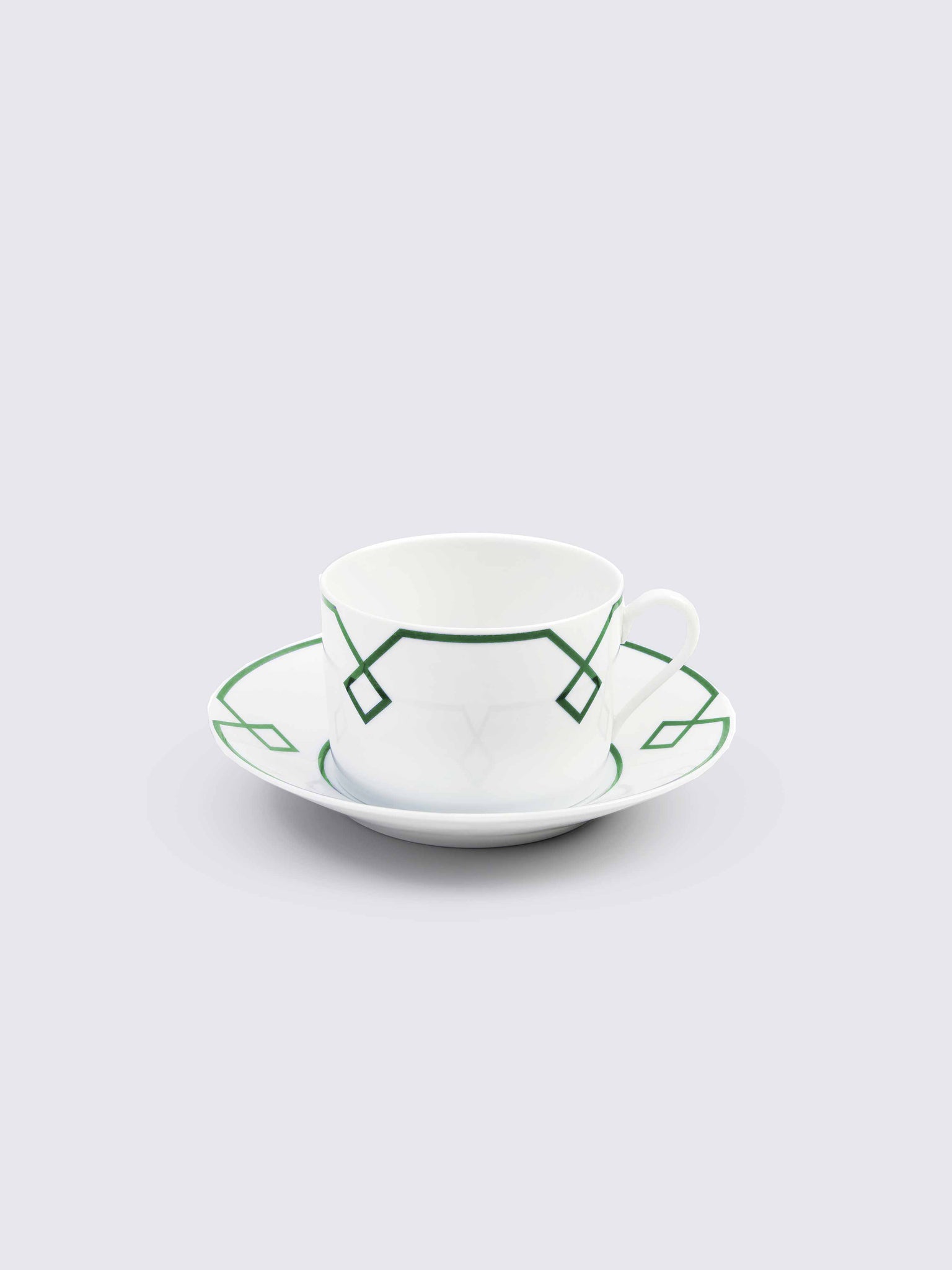 Naples Espresso Cup and Saucer Set with Green Geometric Border