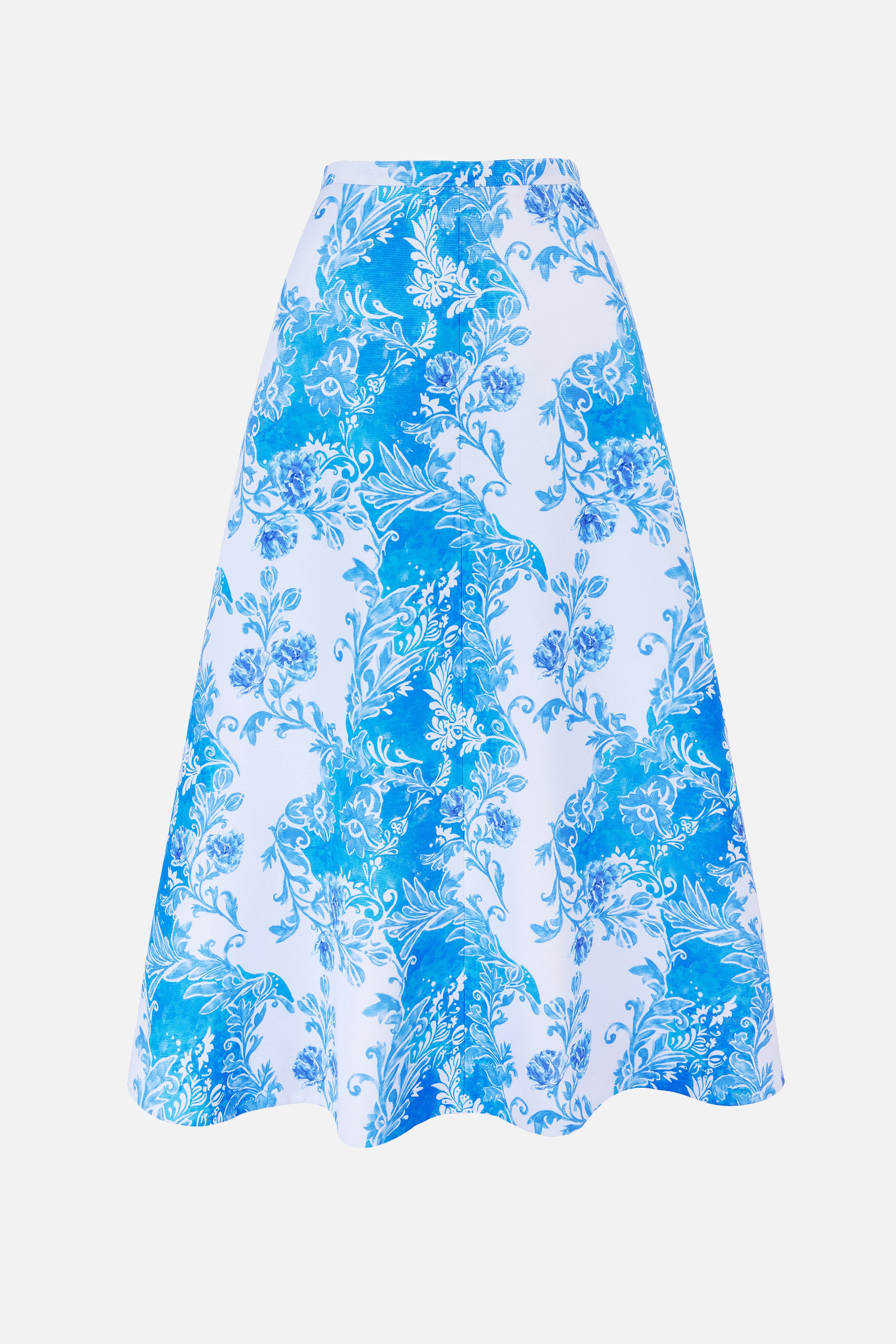 Hallie Skirt In Blue Floral Damask Taffeta Faille