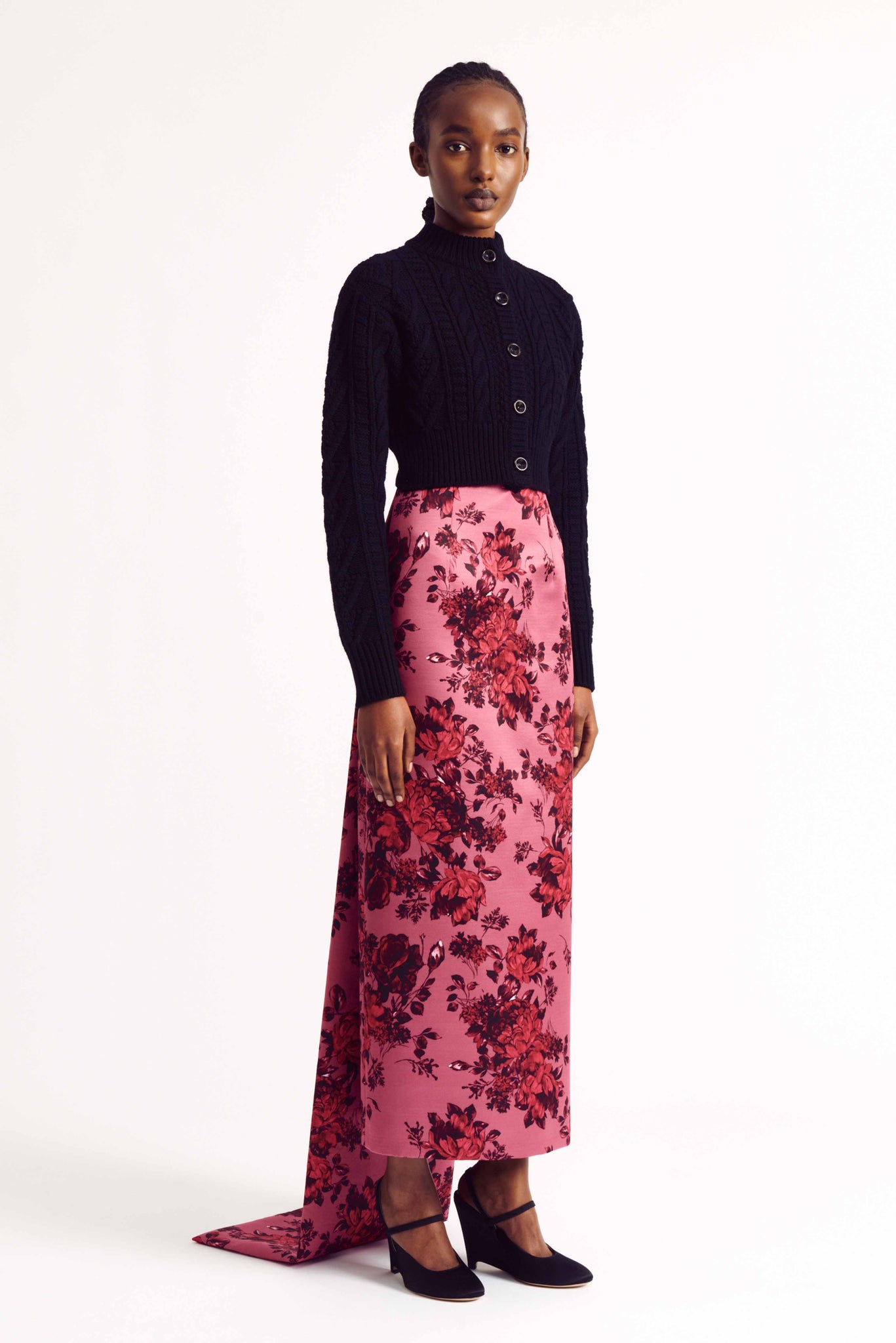 Harleigh Skirt with  Detachable Train in Mauve Pink Festive Bouquet Taffeta Faille | Emilia Wickstead