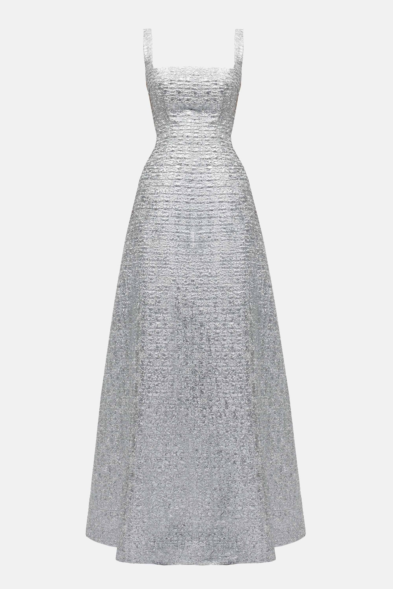 Irena Dress In Silver Metallic Seersucker