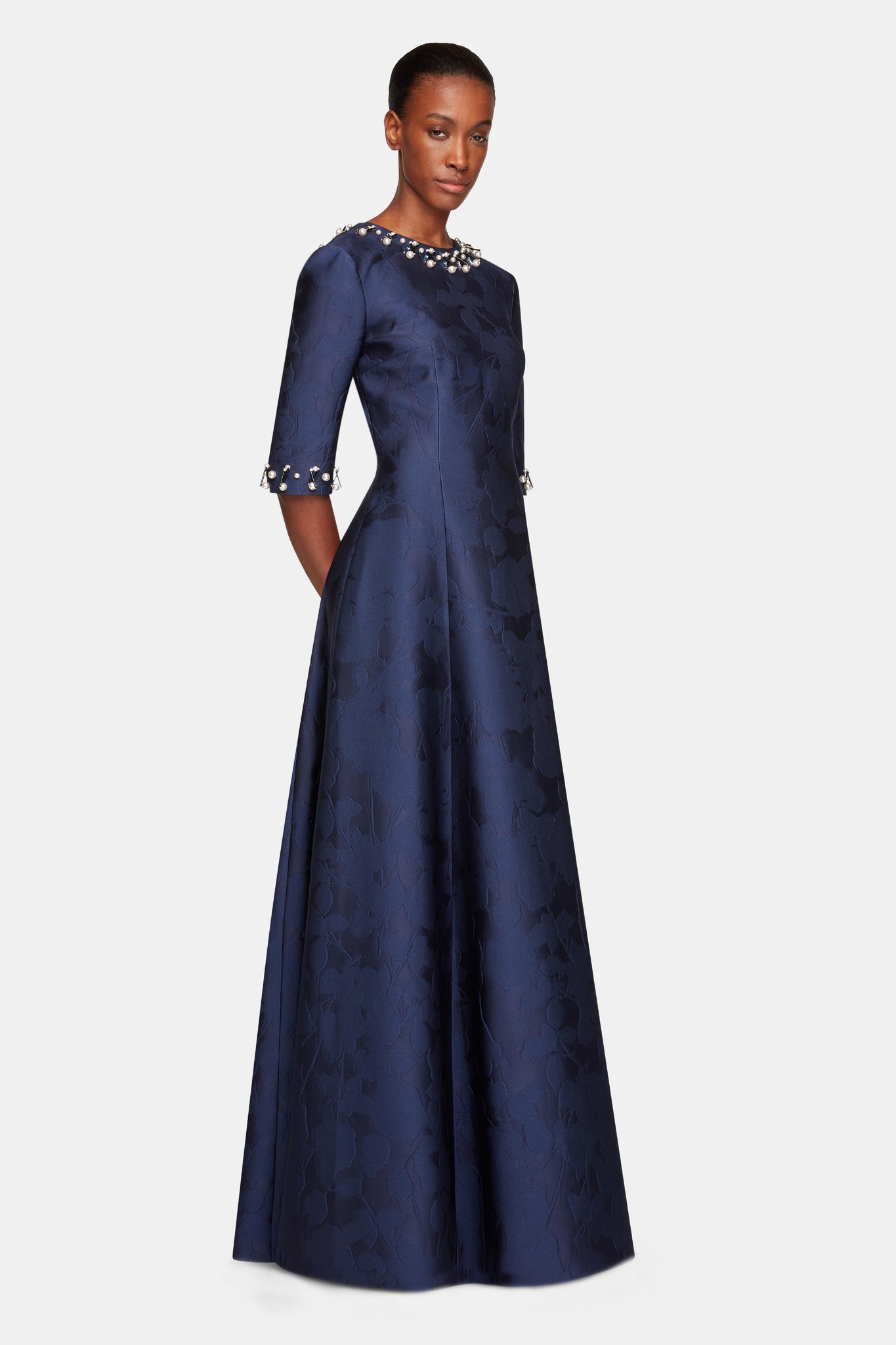 Ischia Dress In Midnight Blue Embossed Cloque