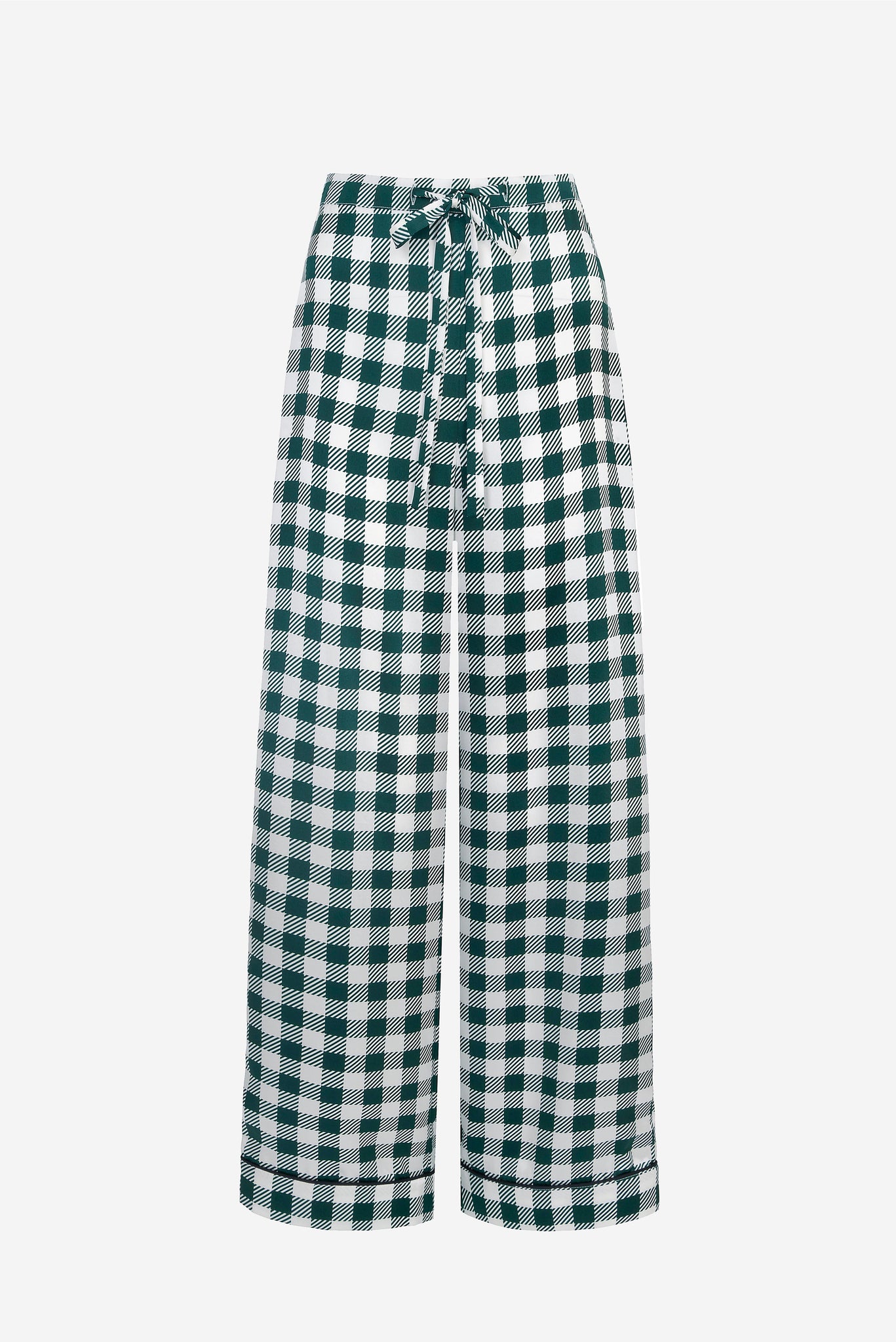 Ithaca Pyjama Trousers in Green Gingham Silk Satin | Emilia Wickstead