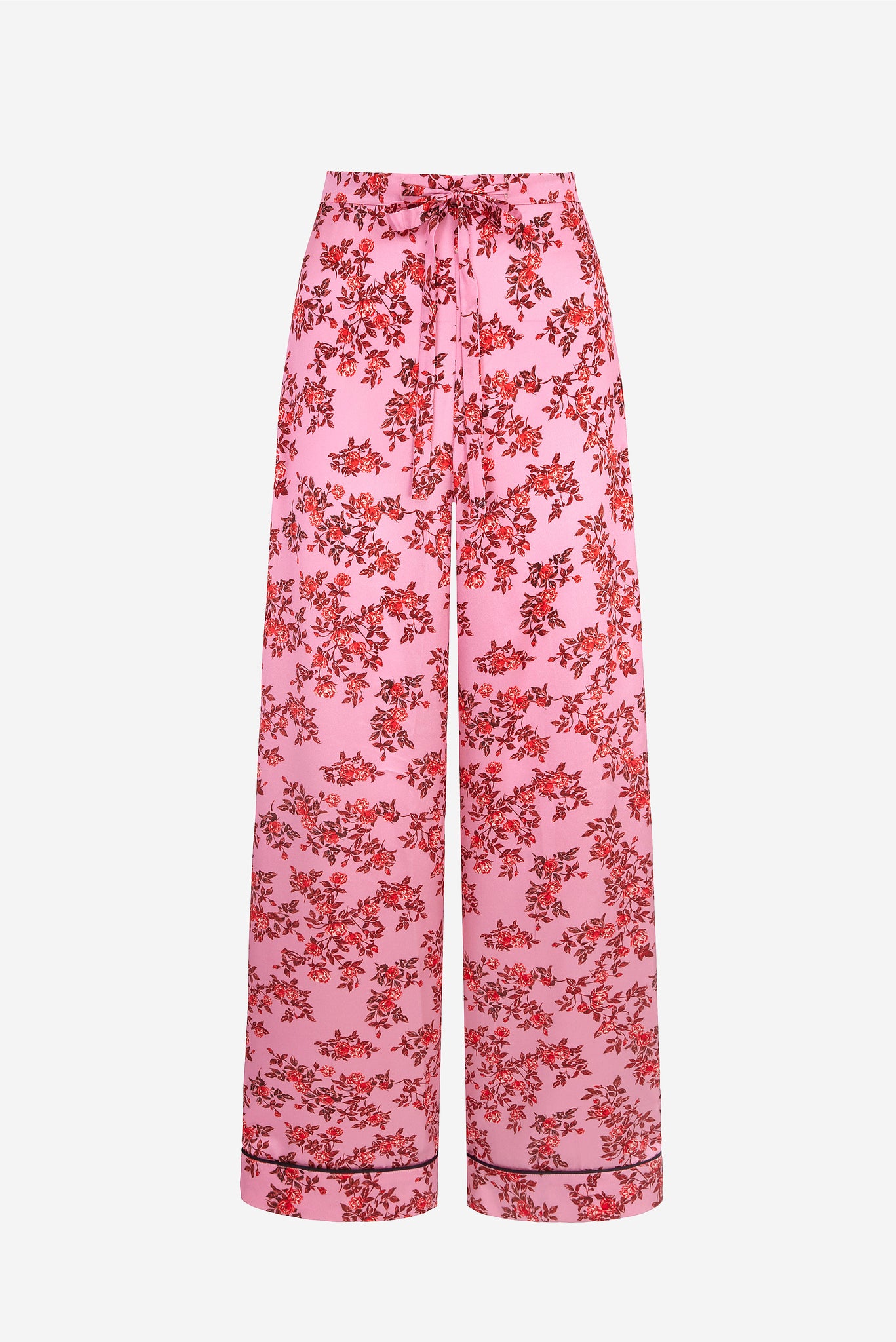 Ithaca Red Roses On Pink Silk Satin Trousers | Emilia Wickstead