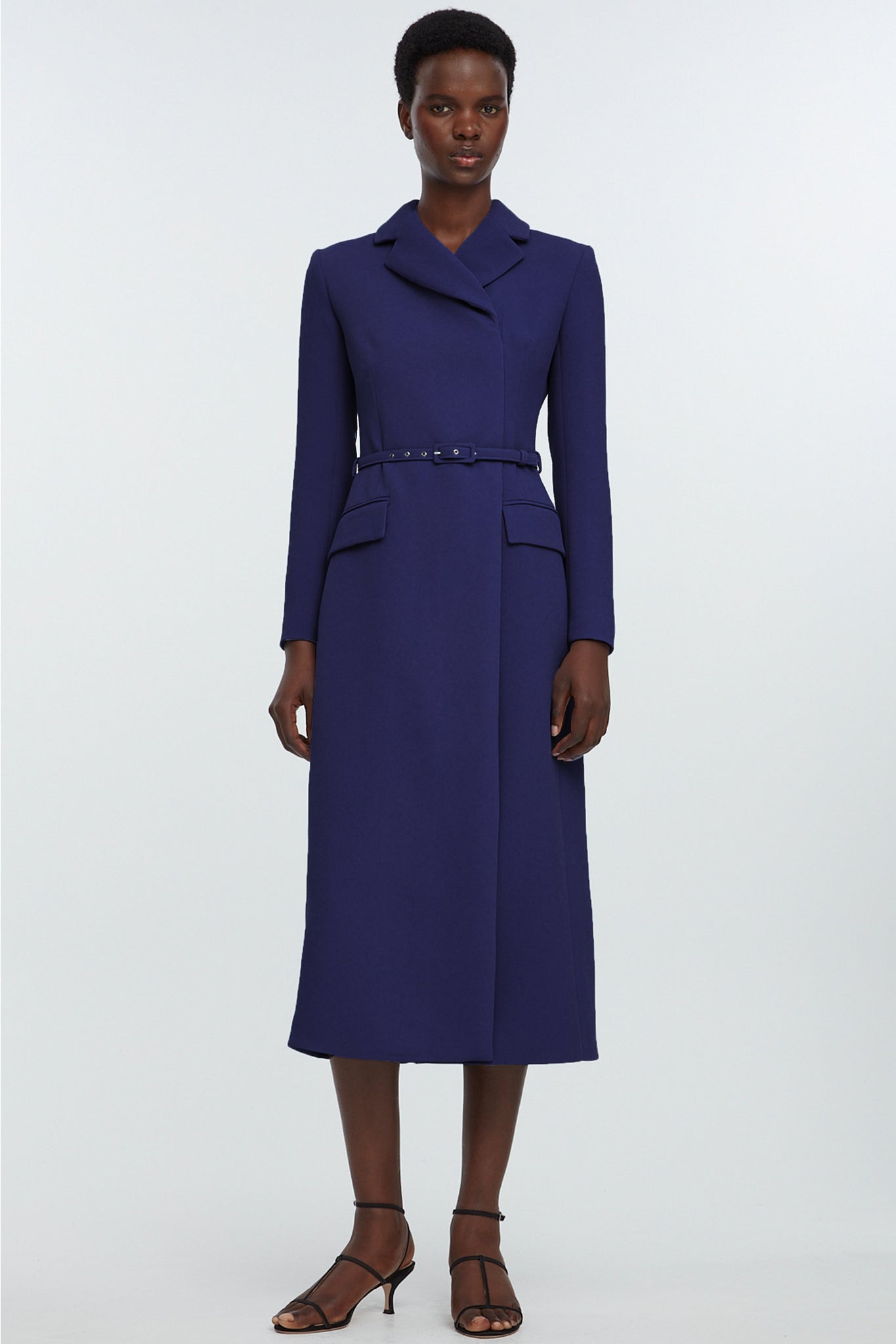 Kalonice Dress In Navy Blue Single Wool Crepe